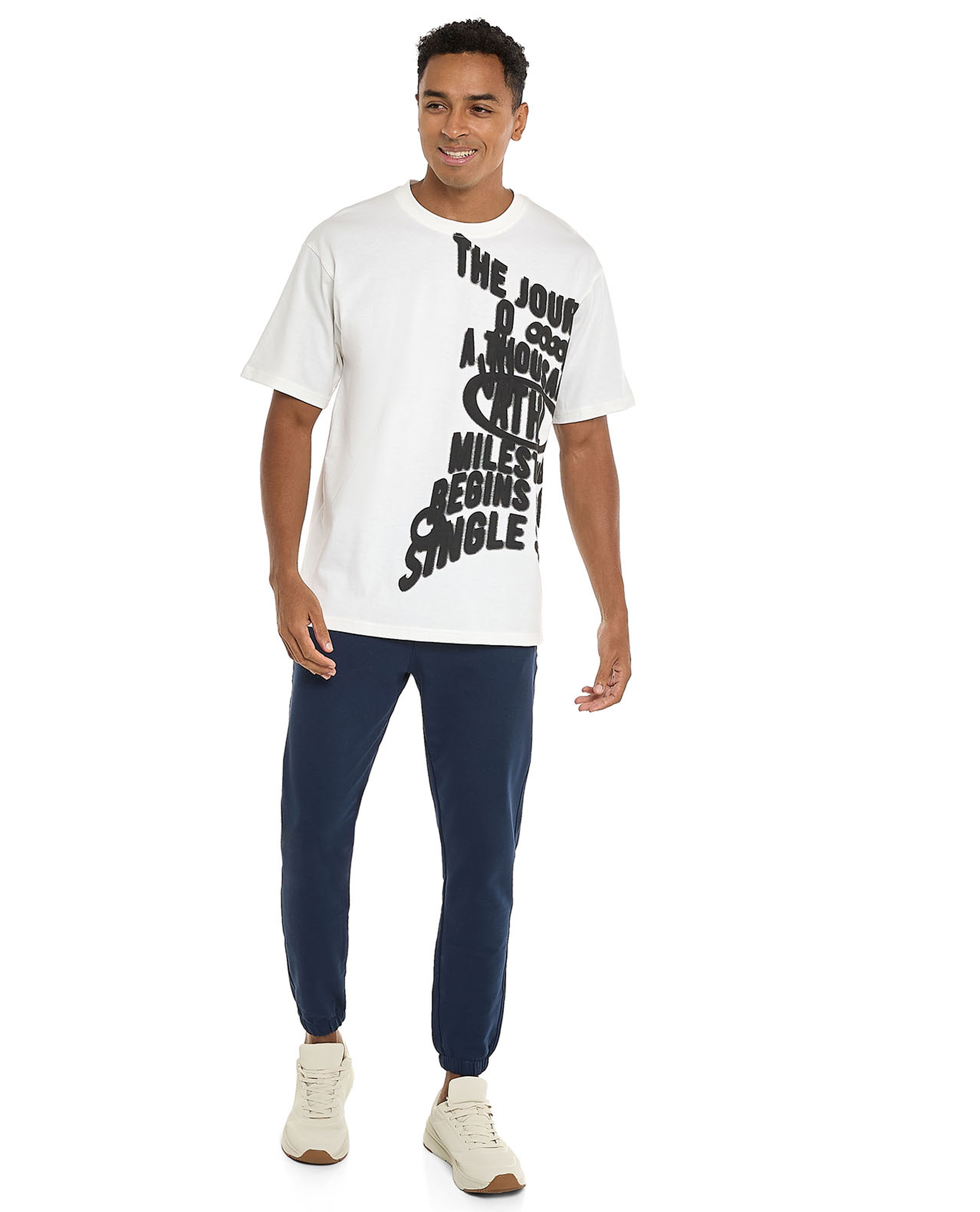 Typography Print T-Shirt with Crew Neck and Short Sleeves