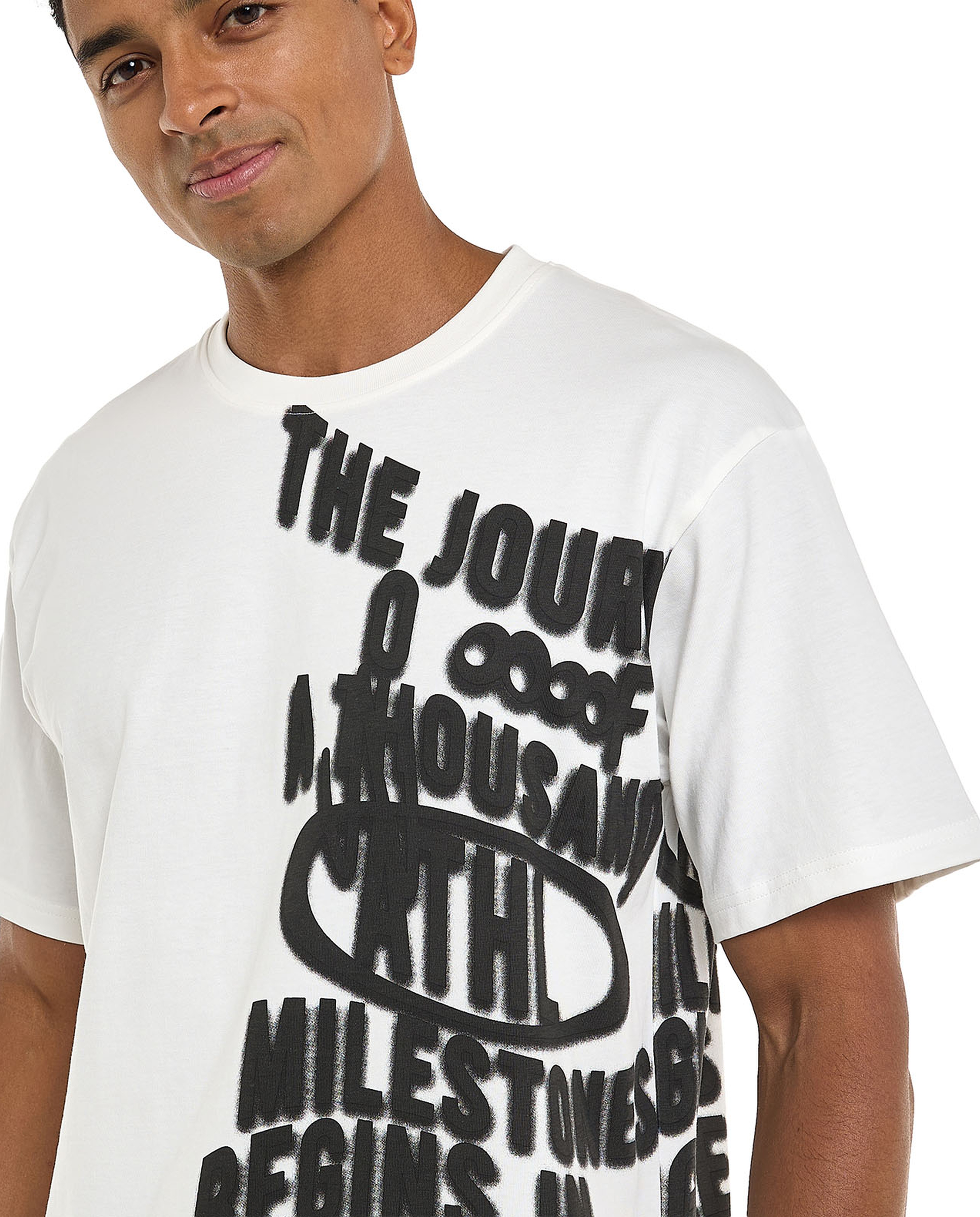 Typography Print T-Shirt with Crew Neck and Short Sleeves