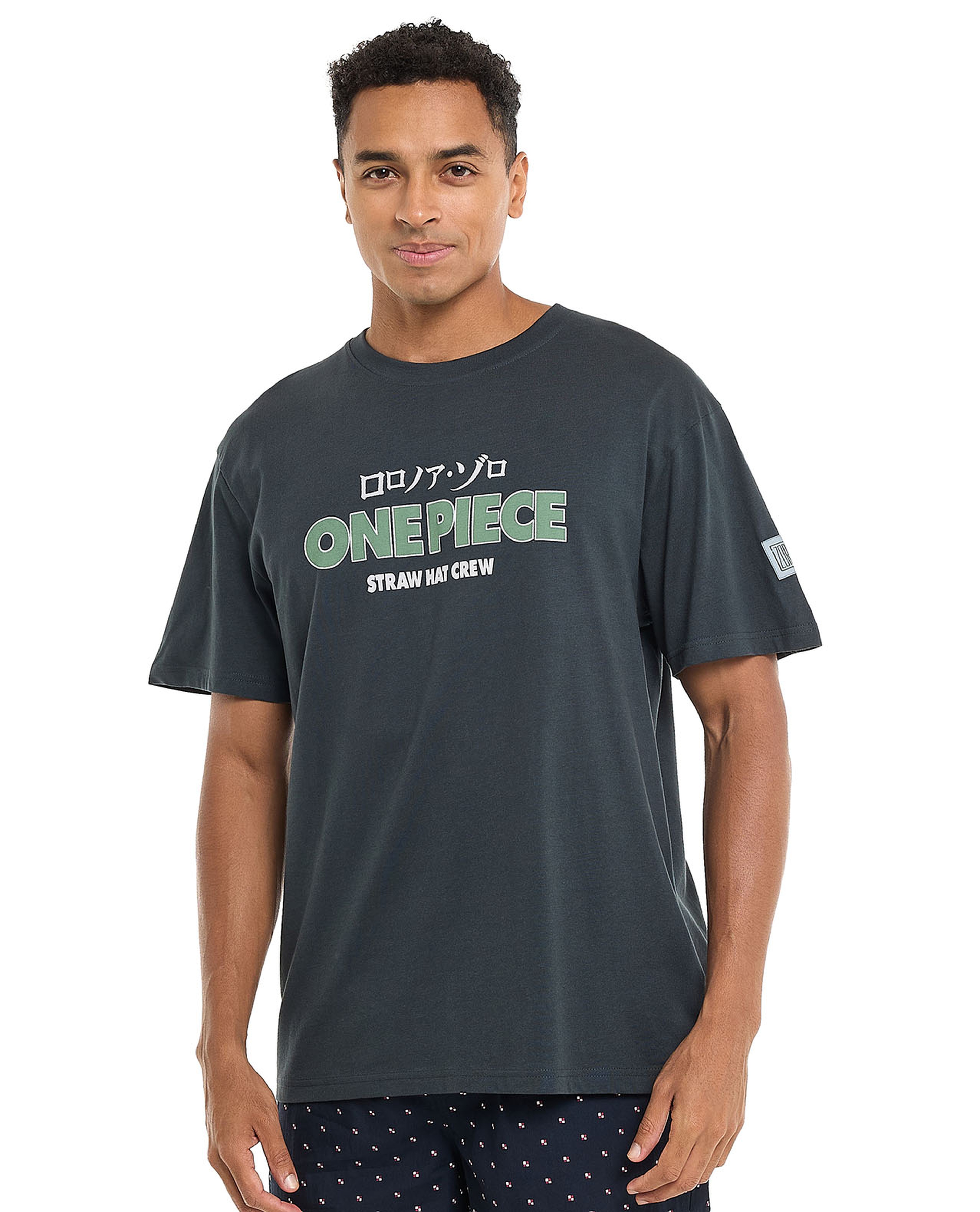 Typography Print T-Shirt with Crew Neck and Short Sleeves