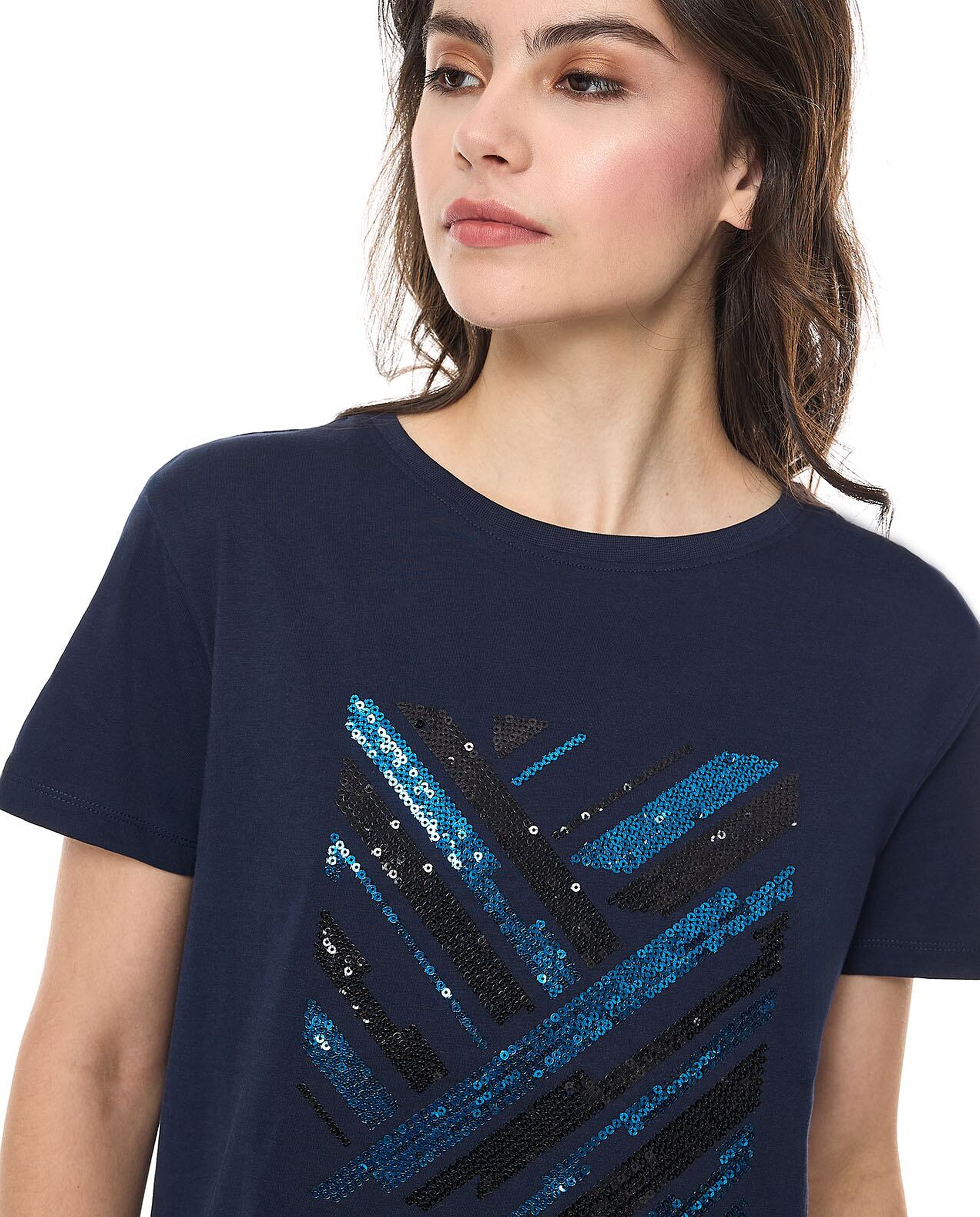 Sequins T-Shirt With Crew Neck and Short Sleeves