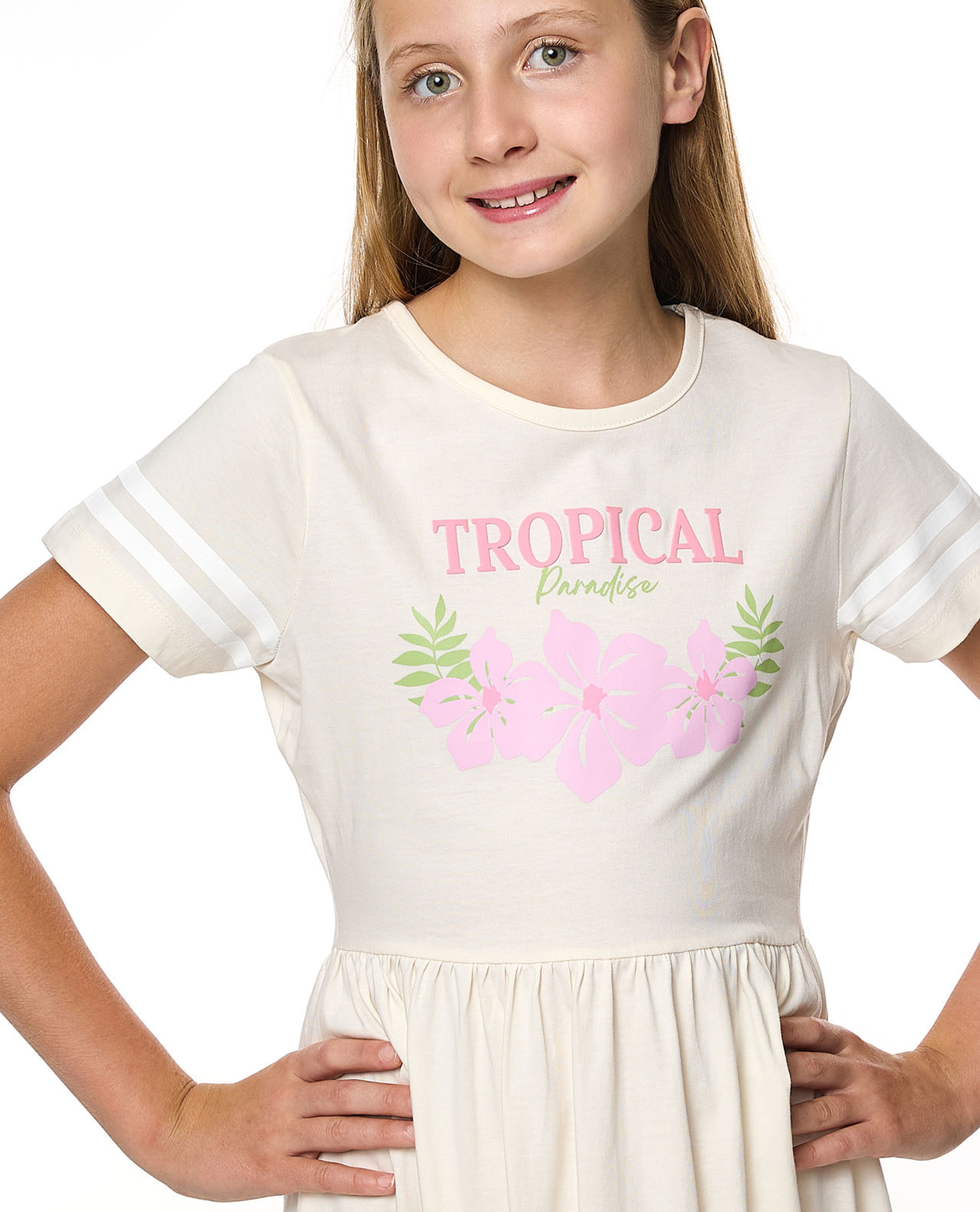 Printed Fit and Flare Dress with Short Sleeves