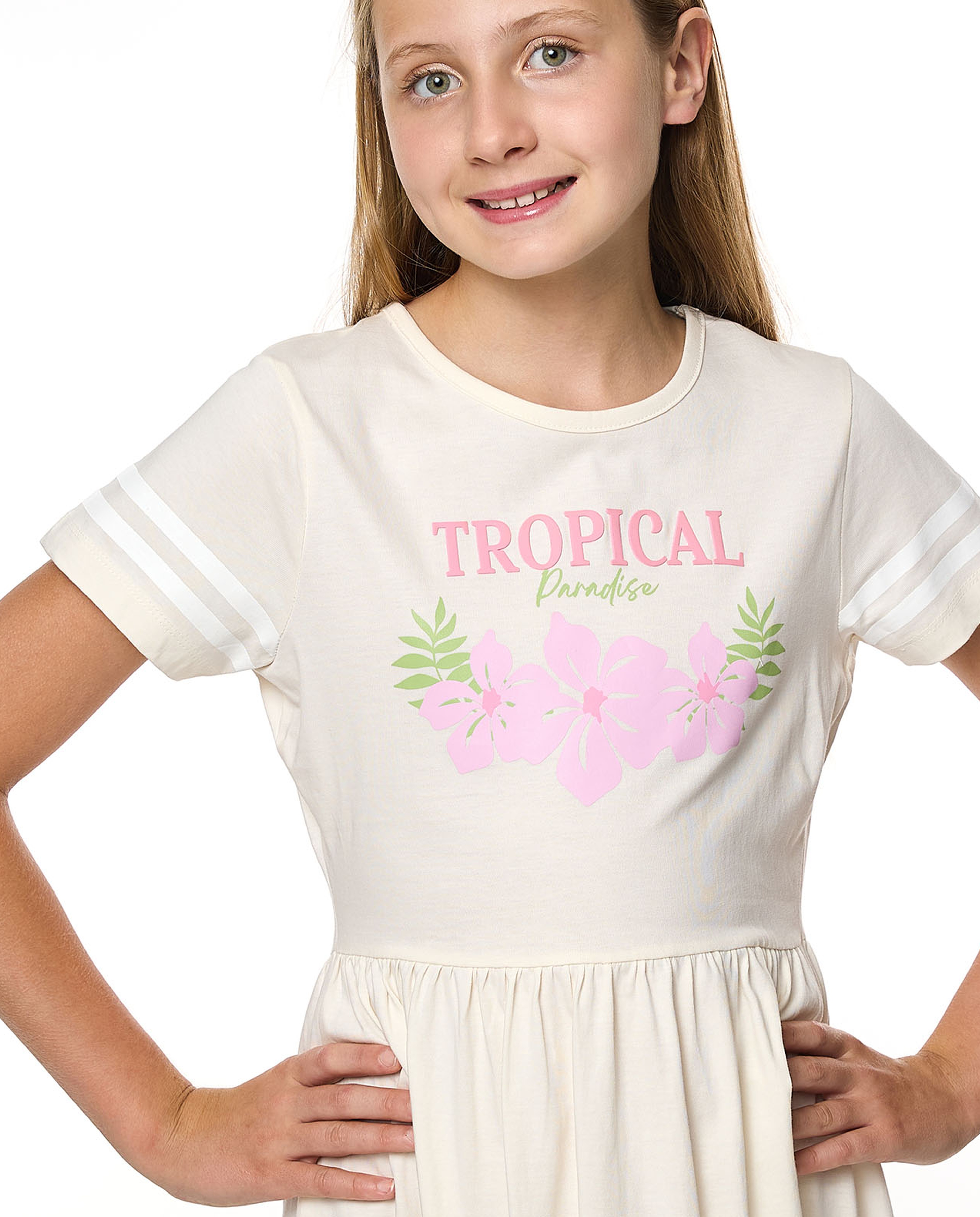 Printed Fit and Flare Dress with Short Sleeves