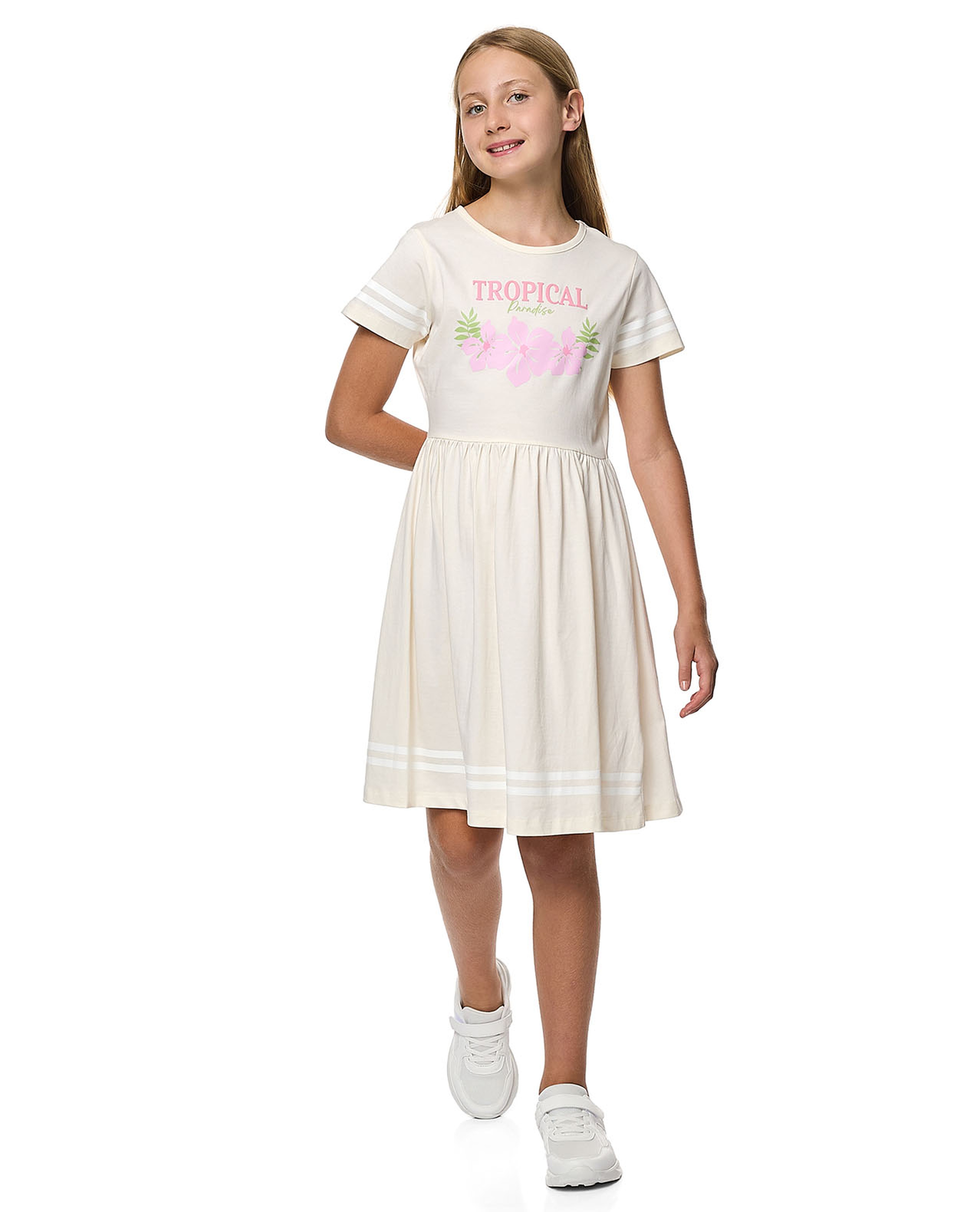 Printed Fit and Flare Dress with Short Sleeves