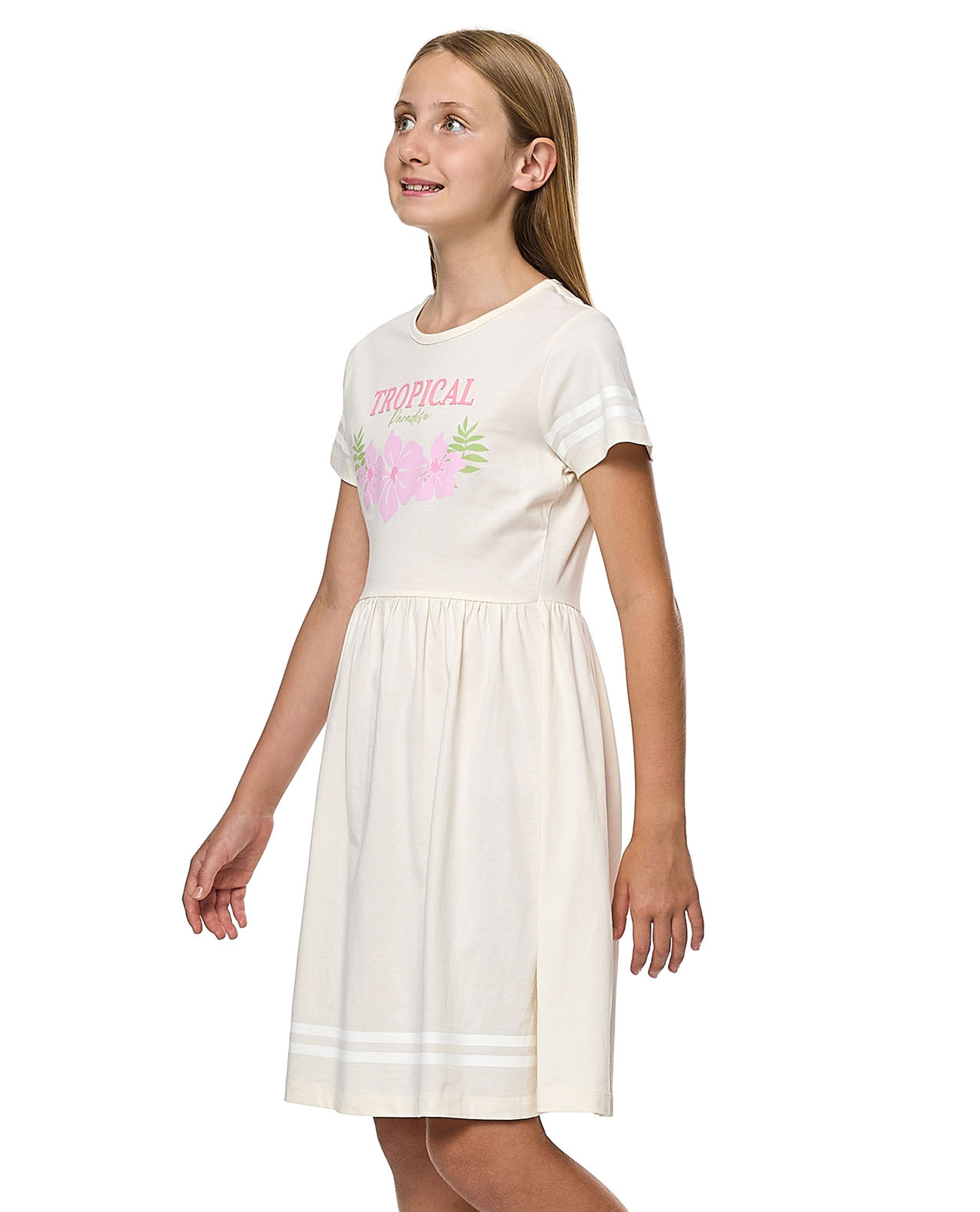 Printed Fit and Flare Dress with Short Sleeves