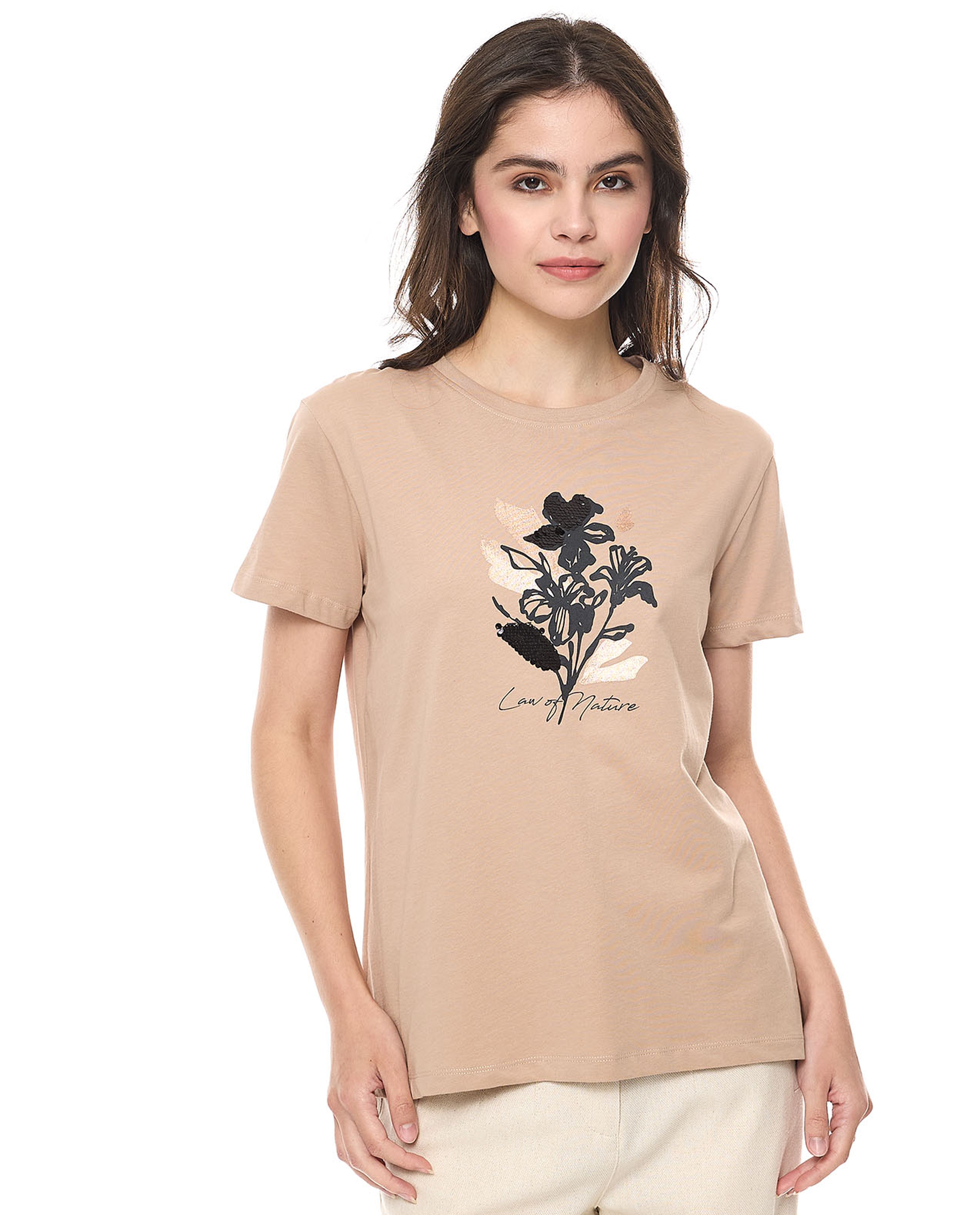 Sequins T-Shirt With Crew Neck and Short Sleeves