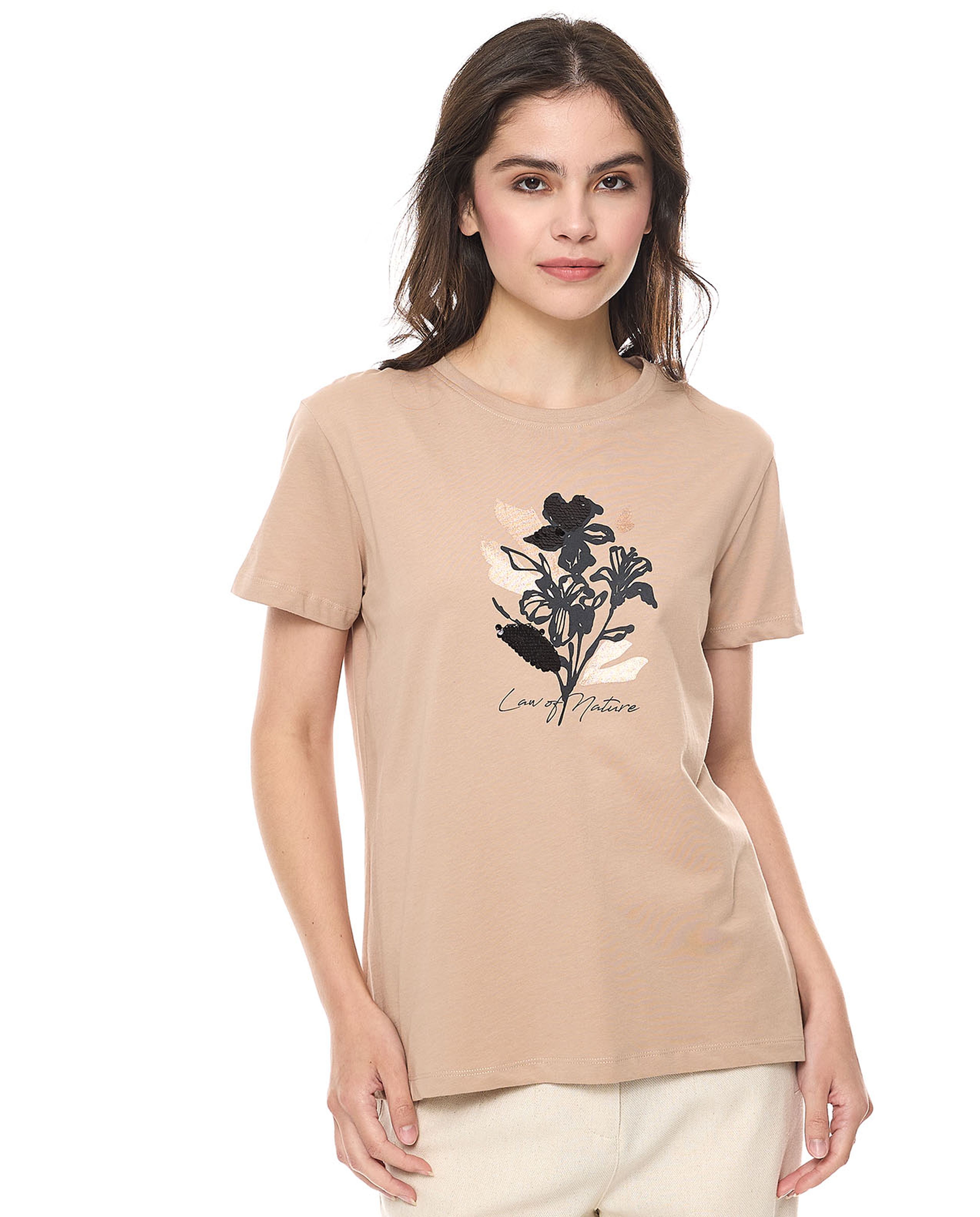 Sequins T-Shirt With Crew Neck and Short Sleeves