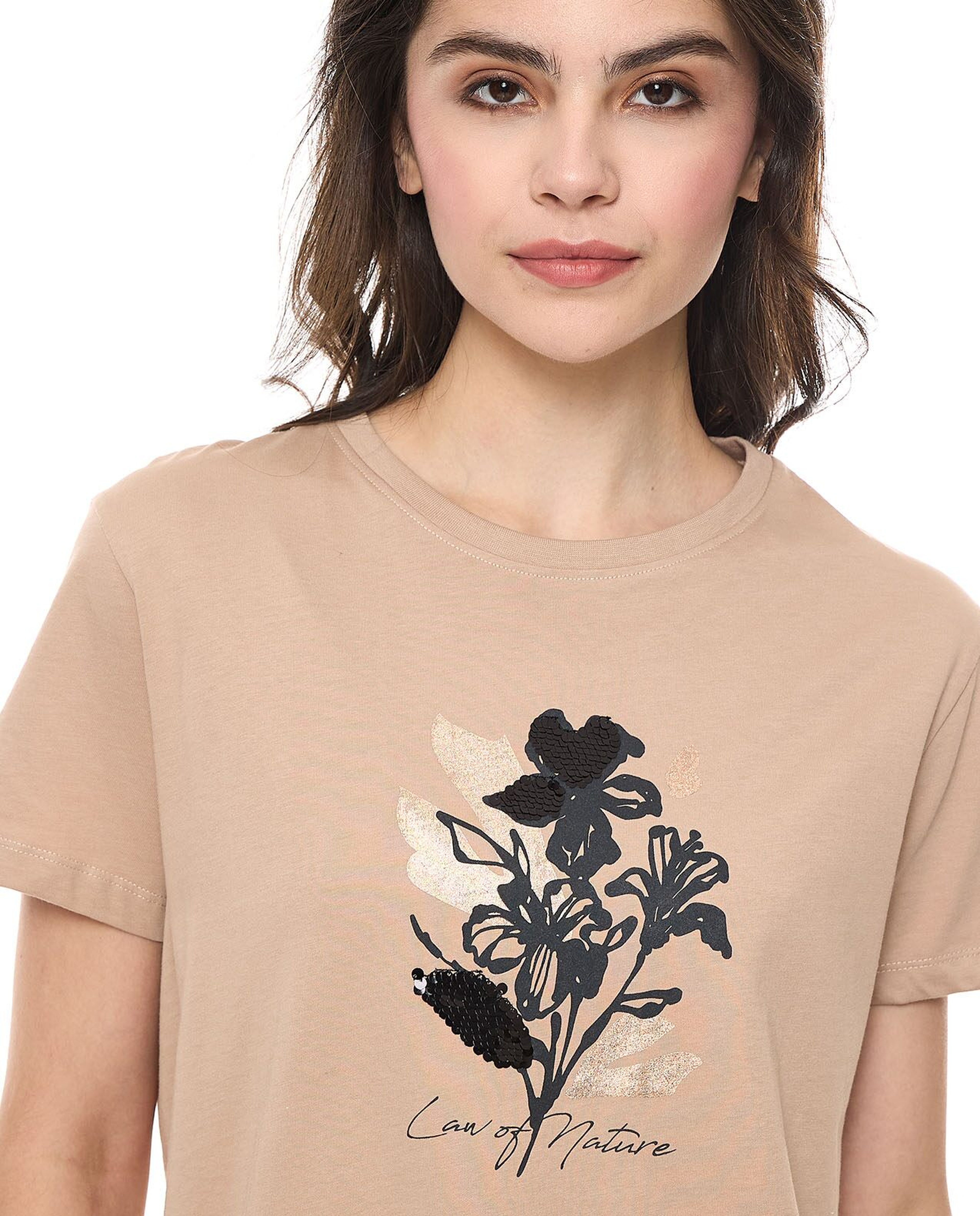 Sequins T-Shirt With Crew Neck and Short Sleeves