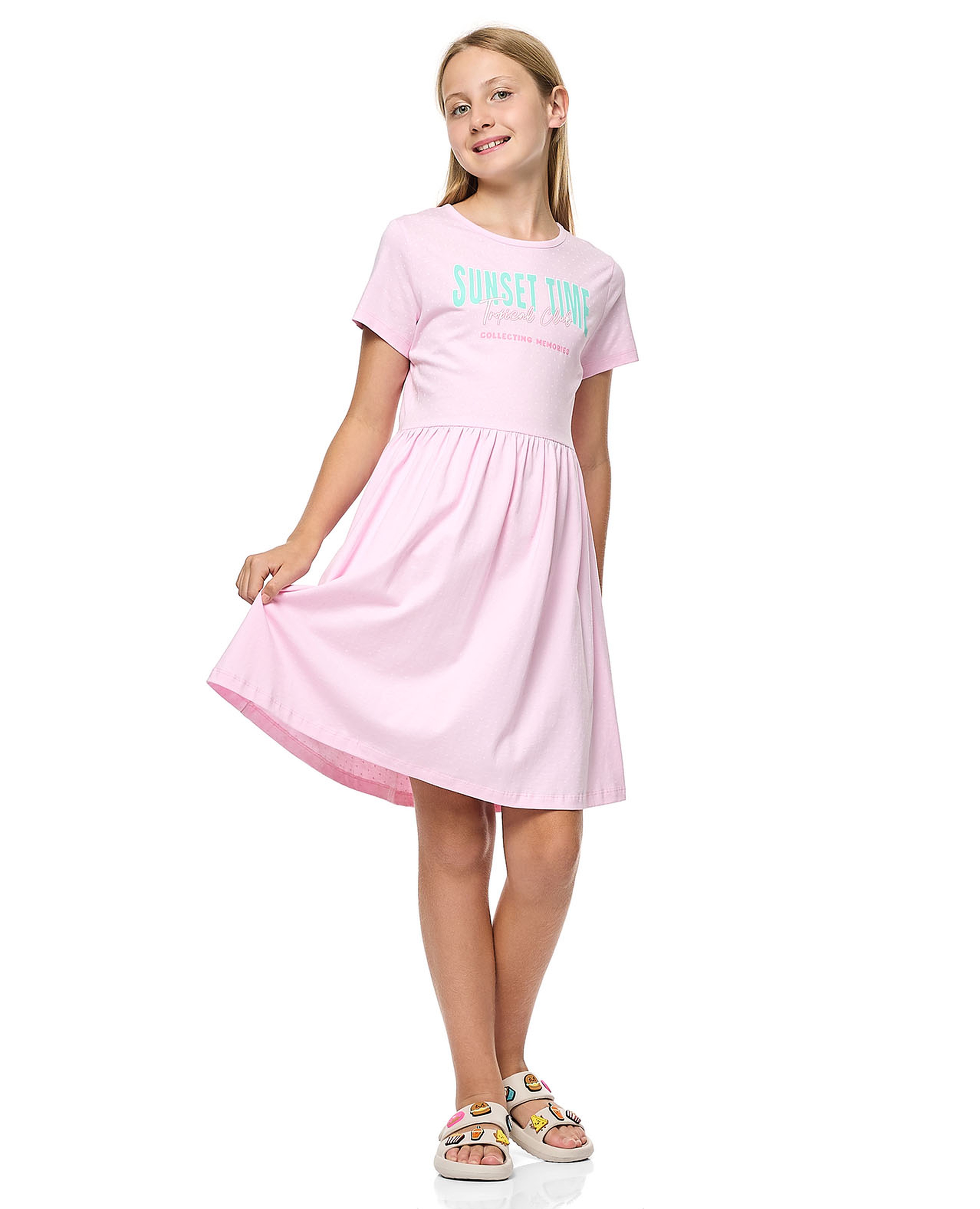 Printed Fit and Flare Dress with Short Sleeves