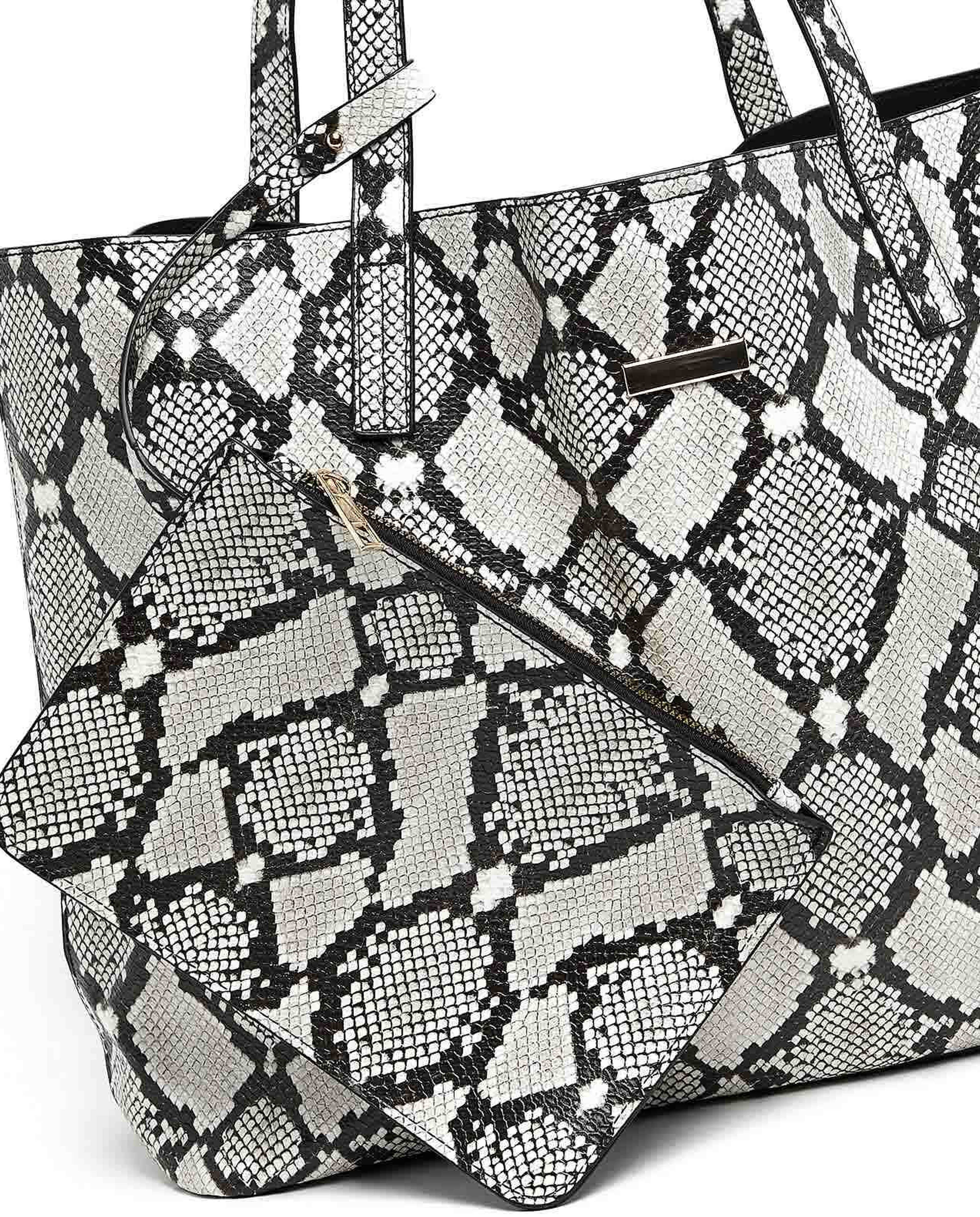 حقيبة كتف بطبعة جلد أفعى مع باوتش