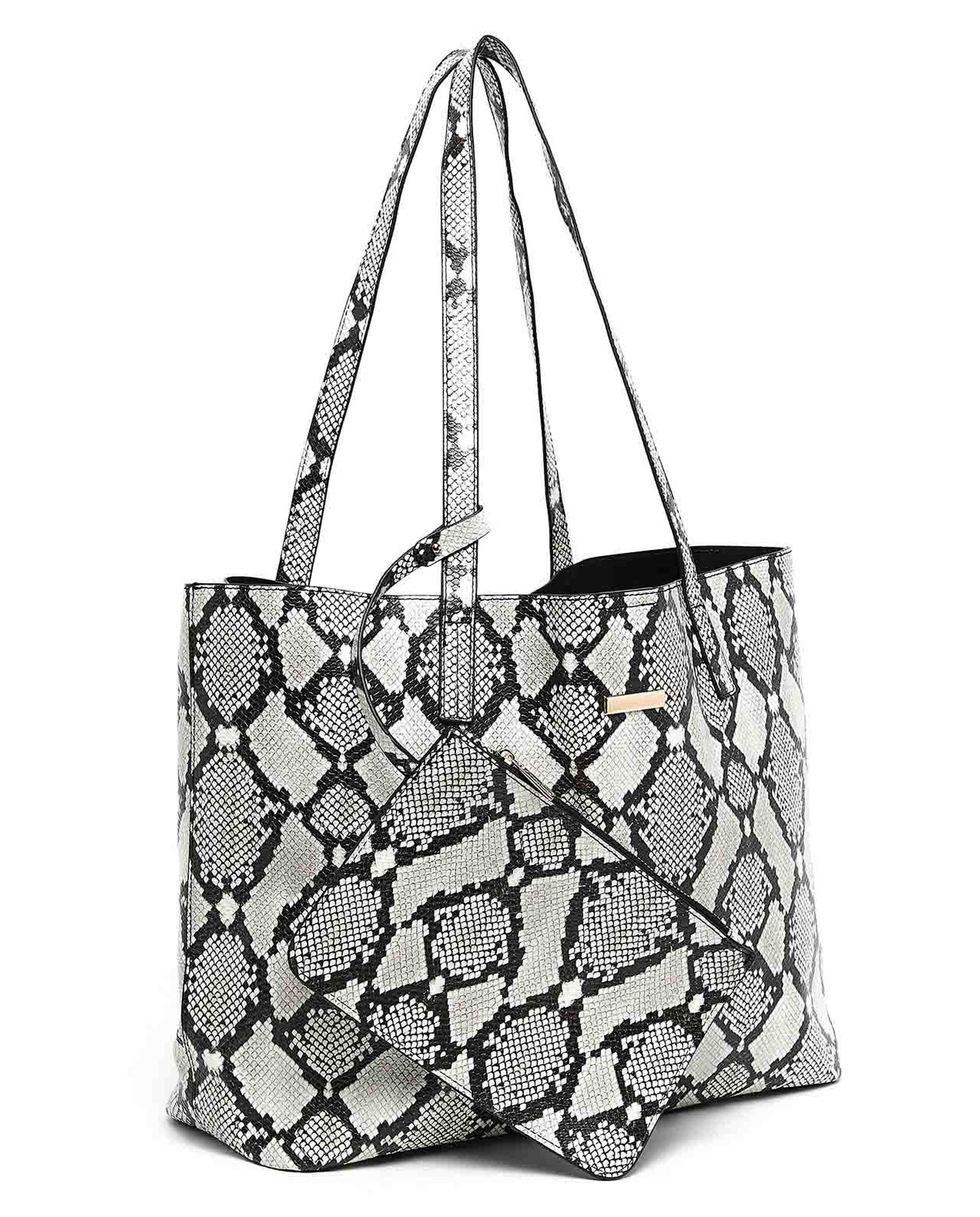 حقيبة كتف بطبعة جلد أفعى مع باوتش