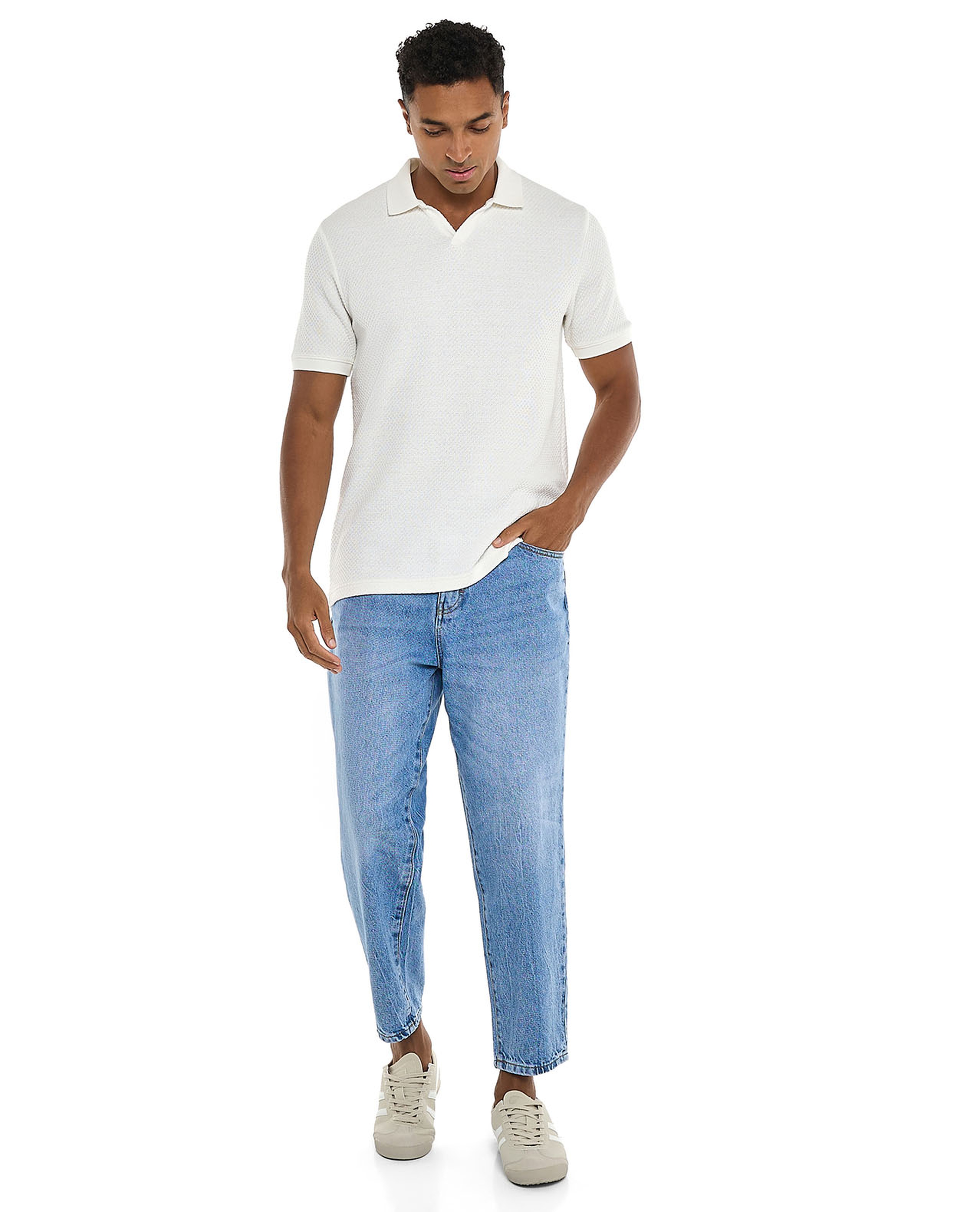 Textured Polo T-Shirt with Short Sleeves