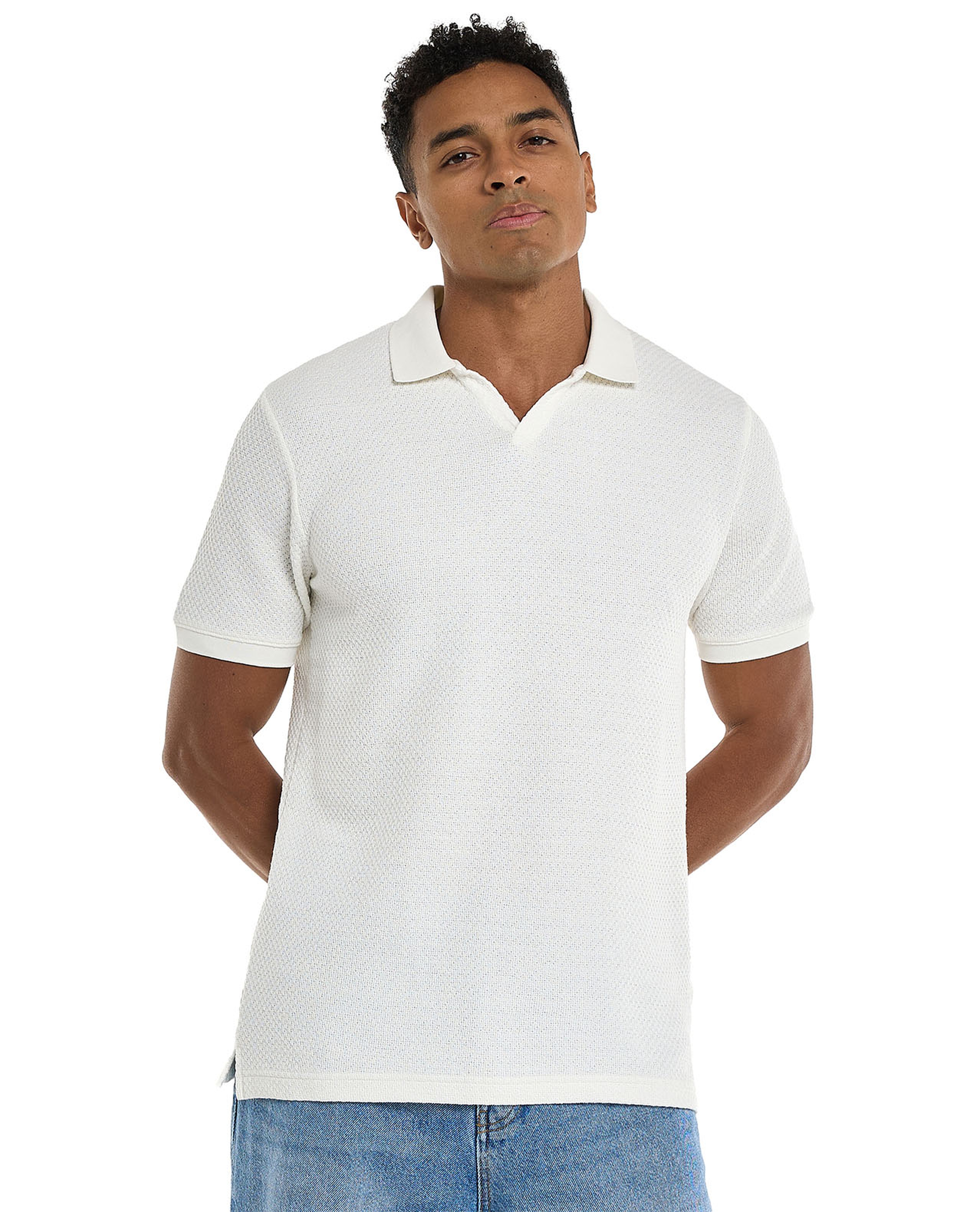Textured Polo T-Shirt with Short Sleeves