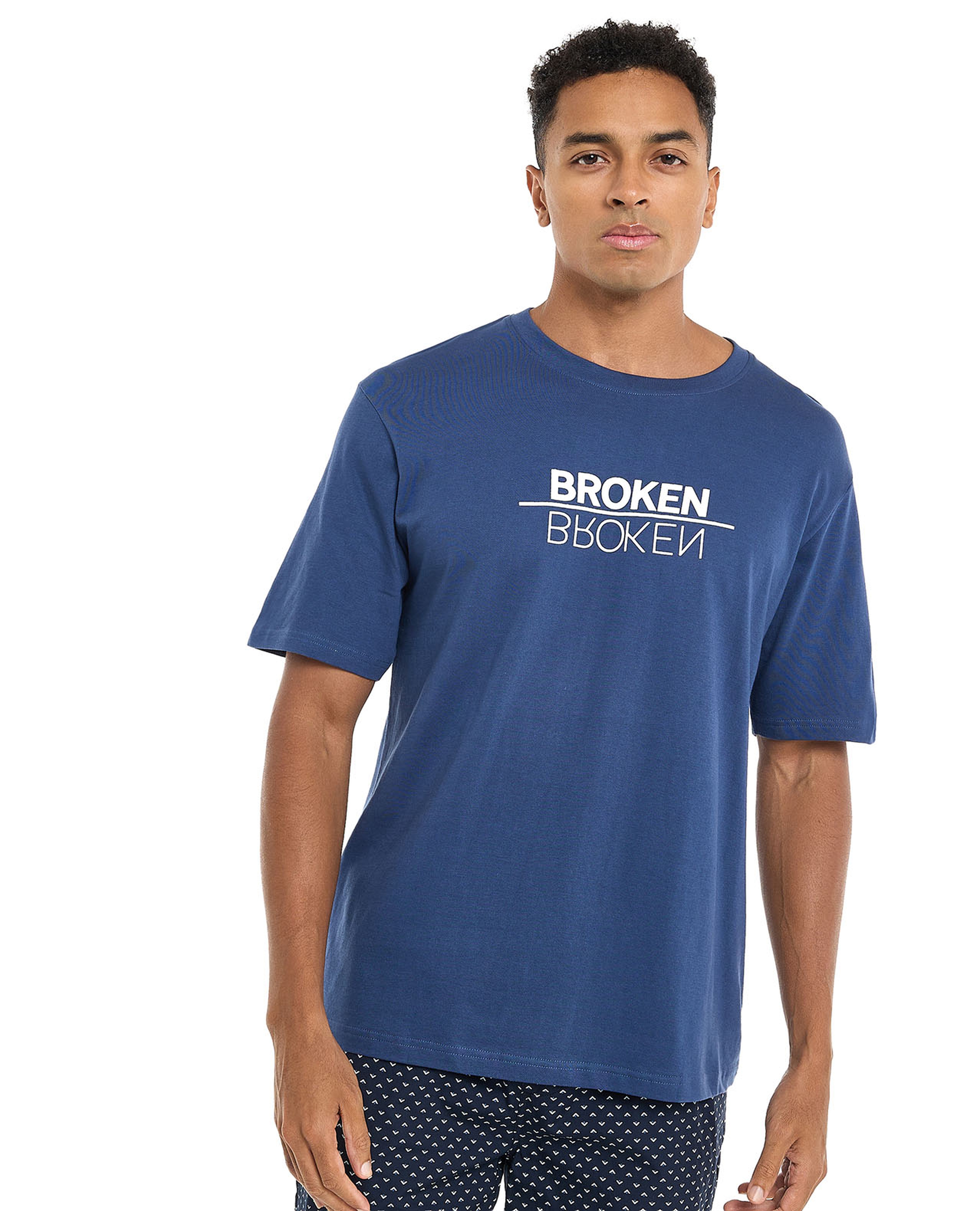 Typography Print T-Shirt with Crew Neck and Short Sleeves