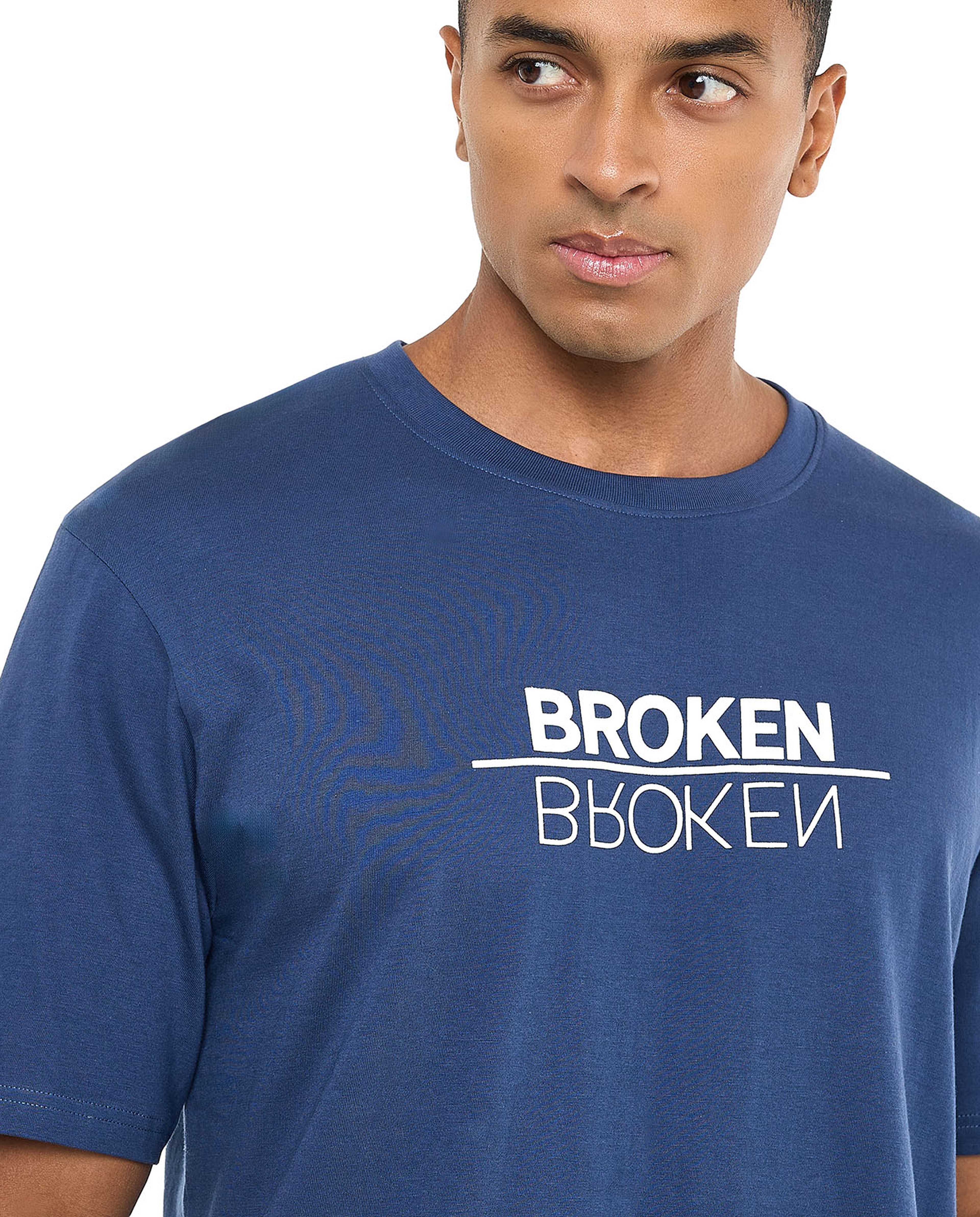 Typography Print T-Shirt with Crew Neck and Short Sleeves