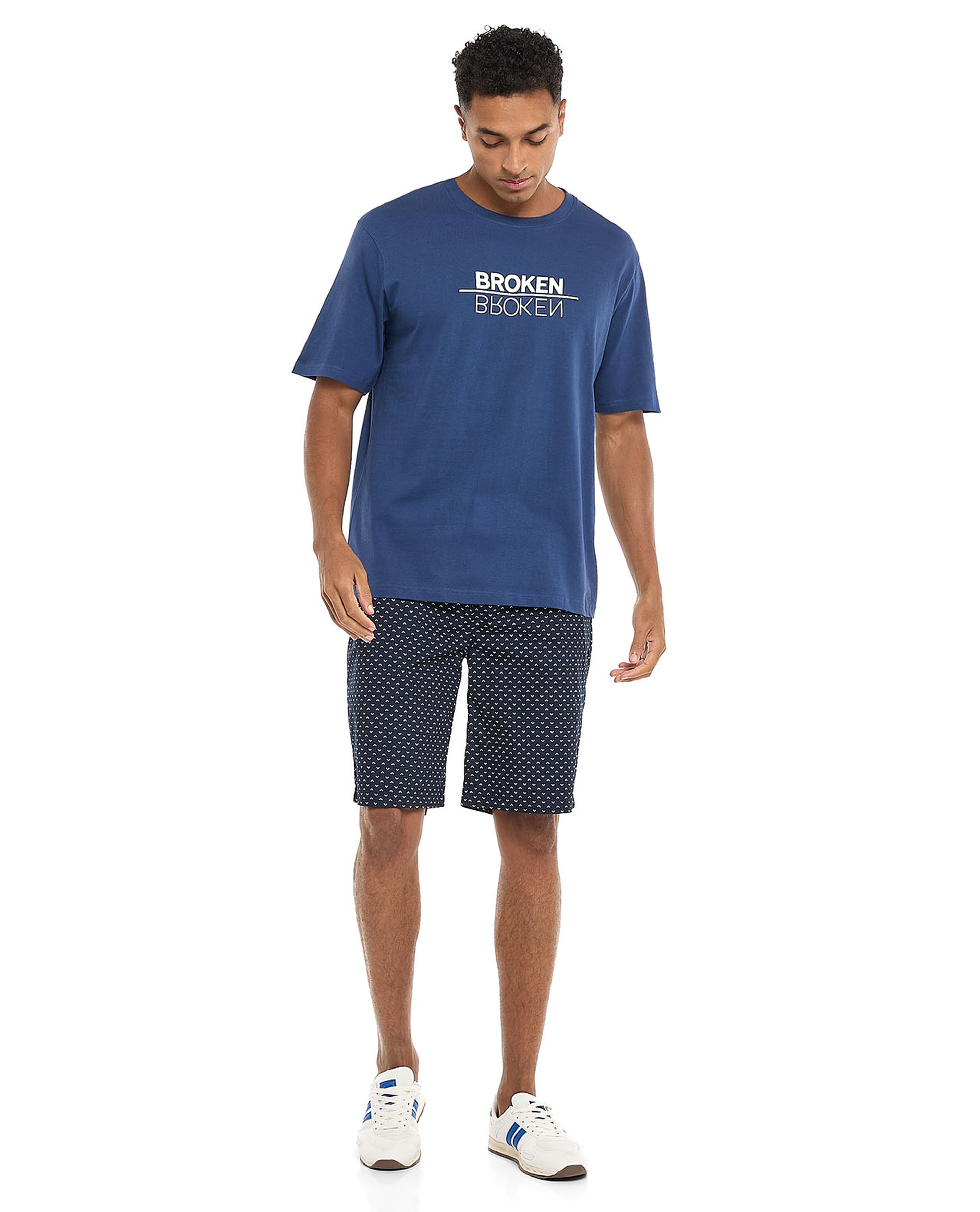 Typography Print T-Shirt with Crew Neck and Short Sleeves