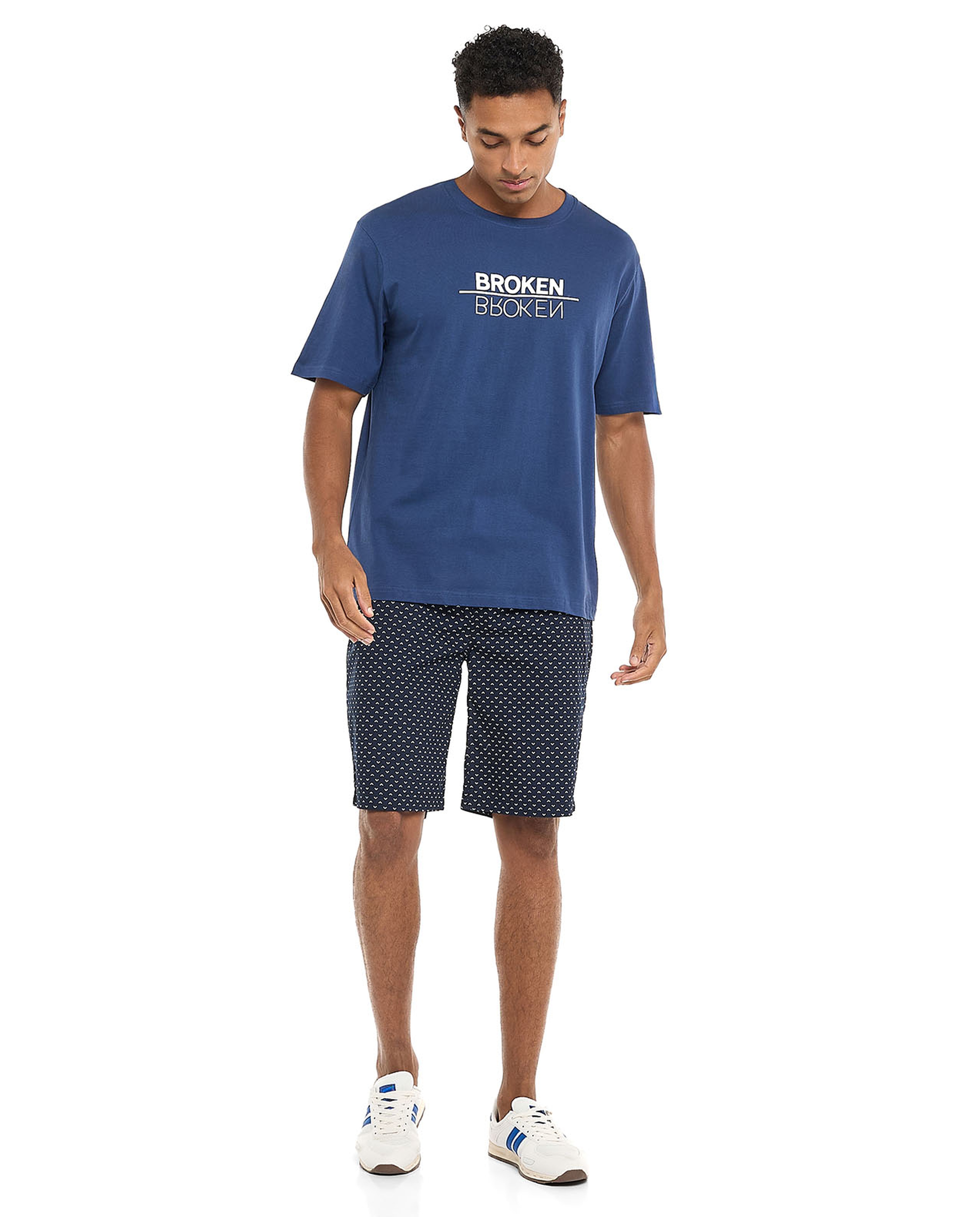 Typography Print T-Shirt with Crew Neck and Short Sleeves