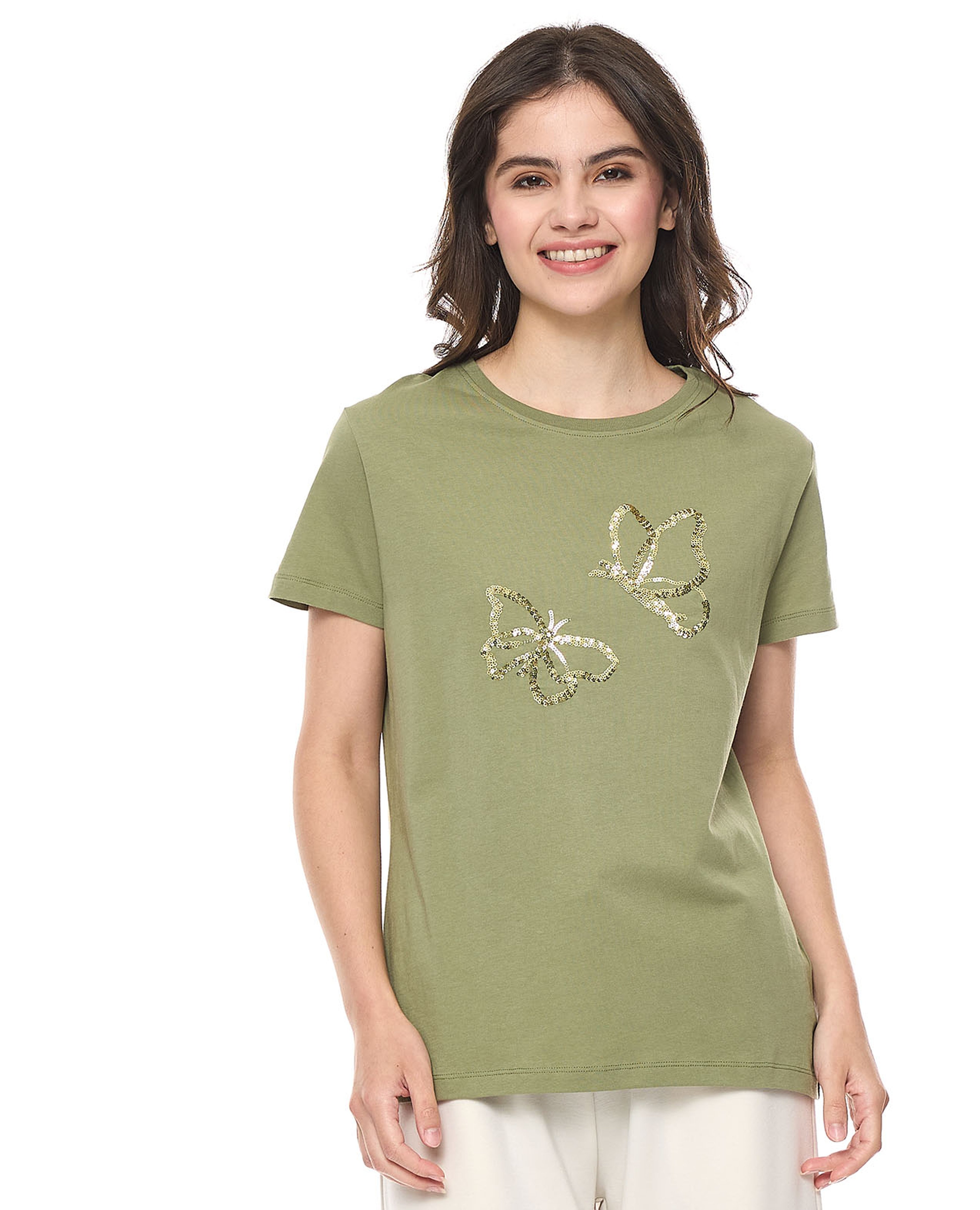 Sequins T-Shirt With Crew Neck and Short Sleeves