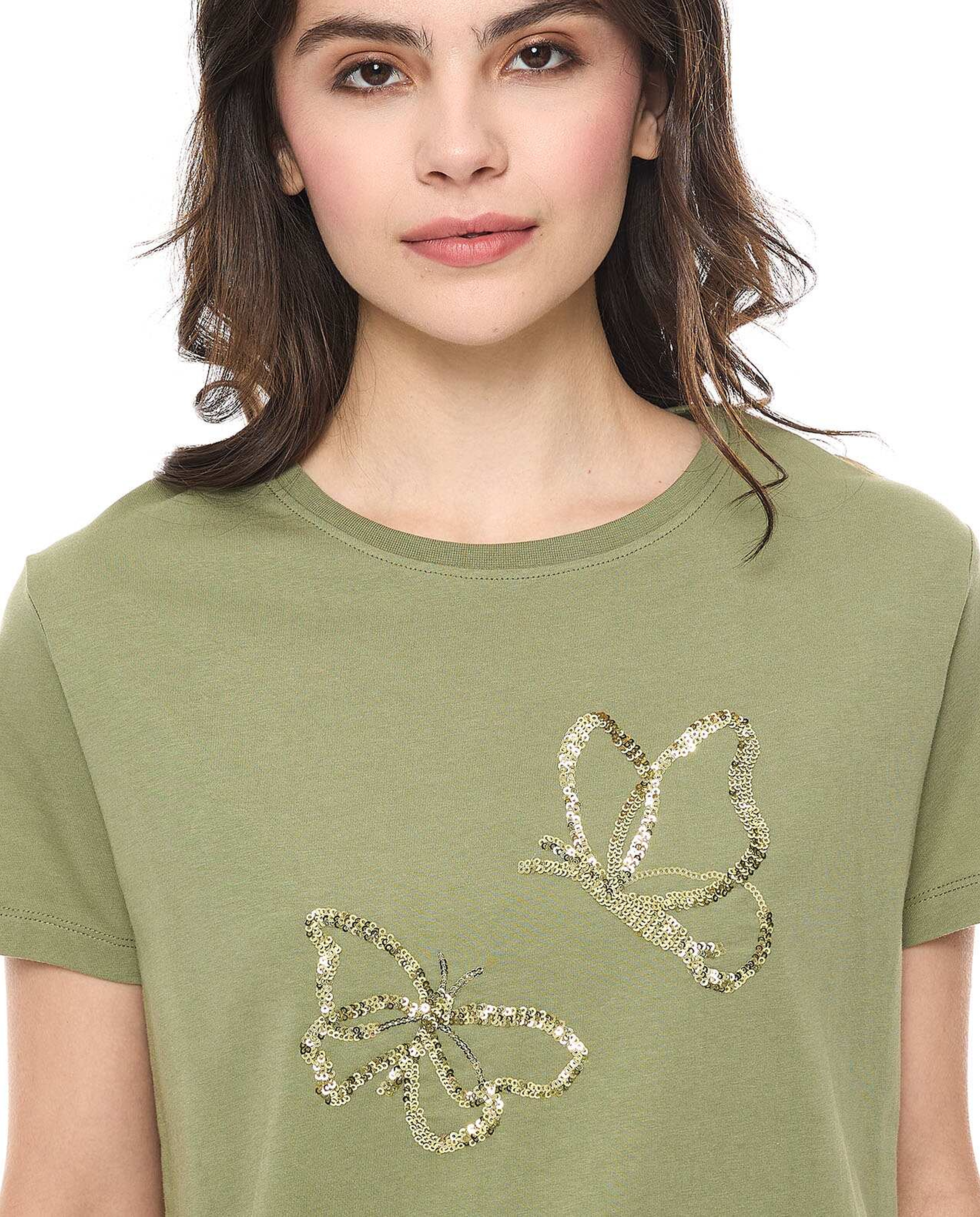 Sequins T-Shirt With Crew Neck and Short Sleeves