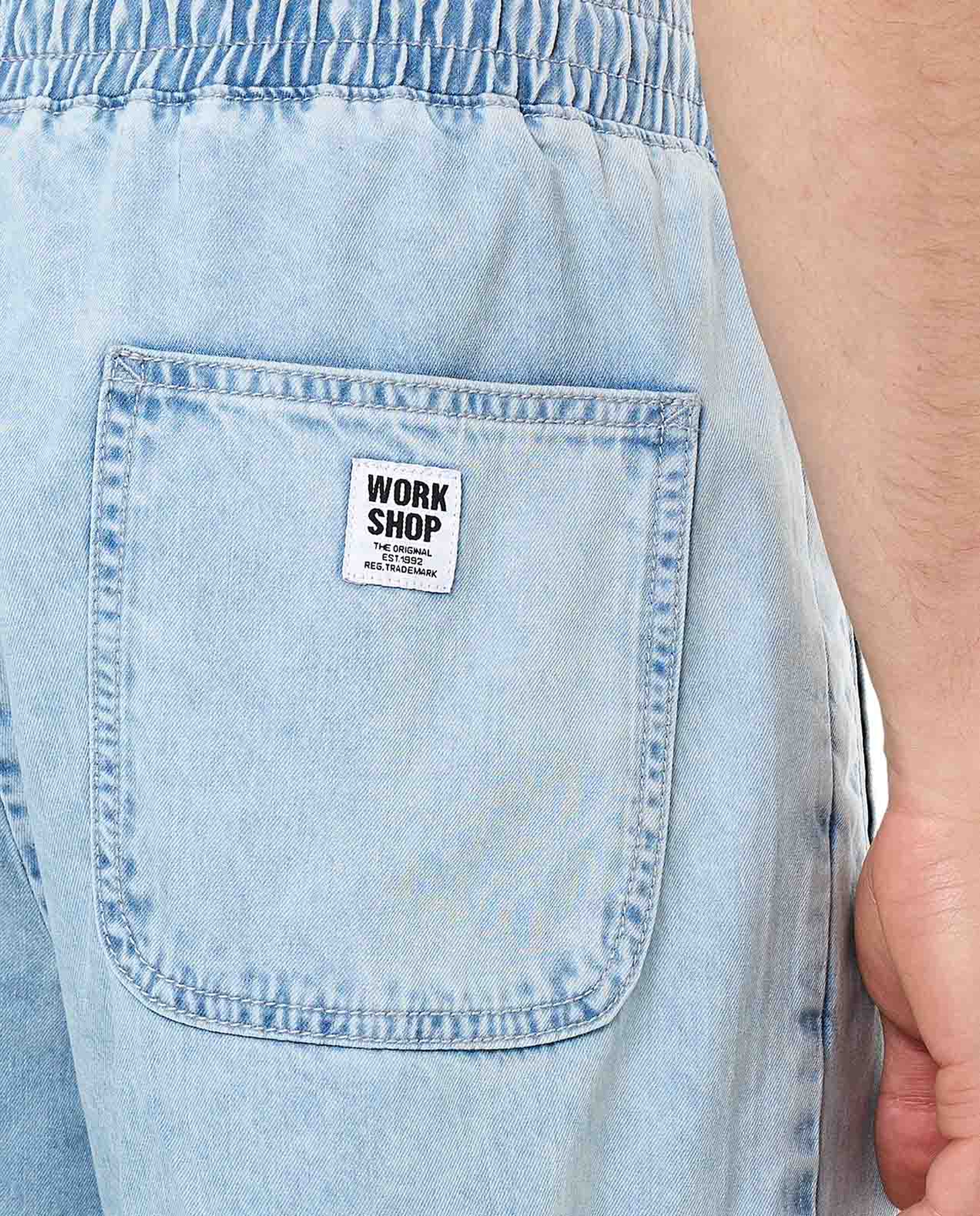 Washed Denim Shorts with Elastic Waist