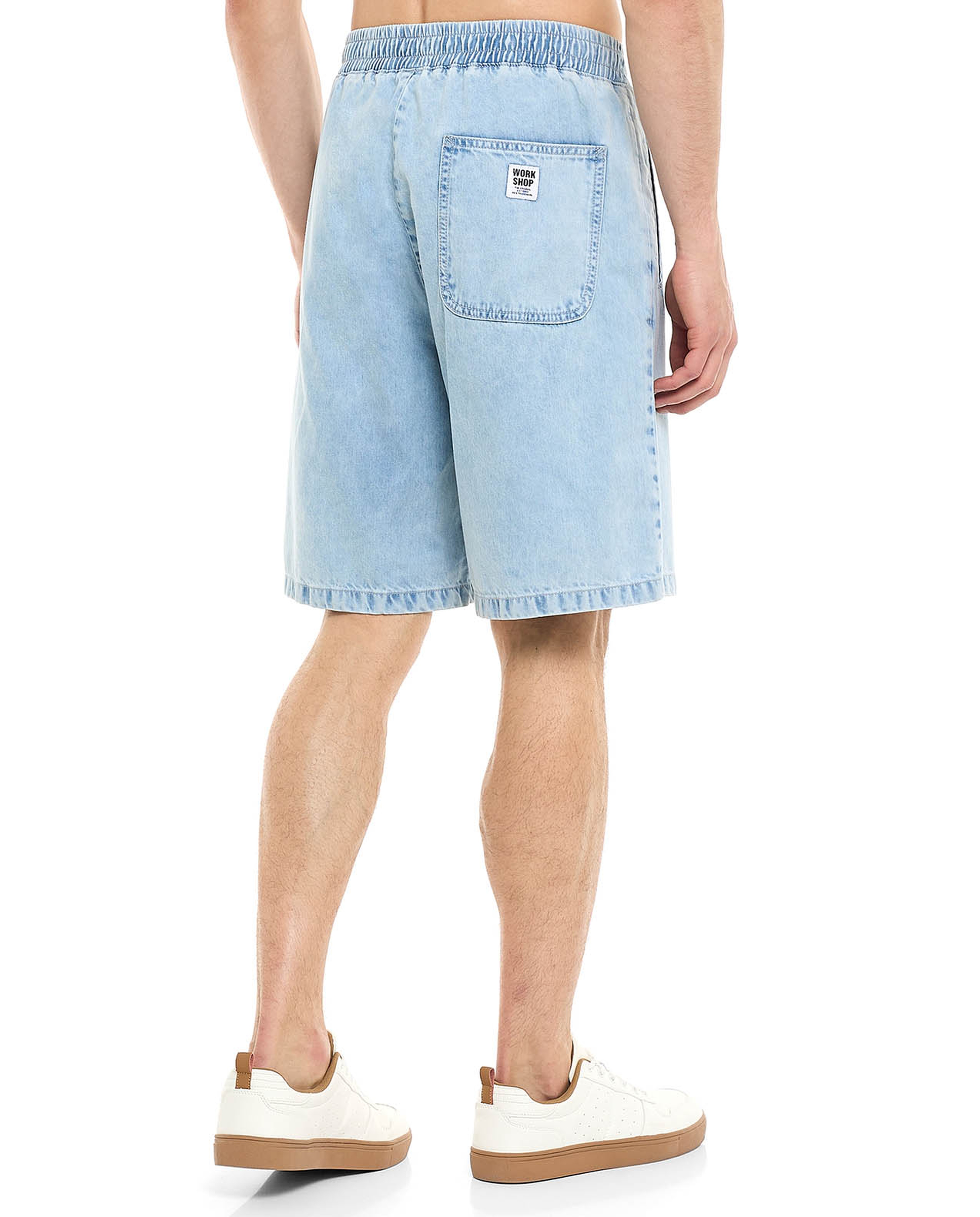 Washed Denim Shorts with Elastic Waist