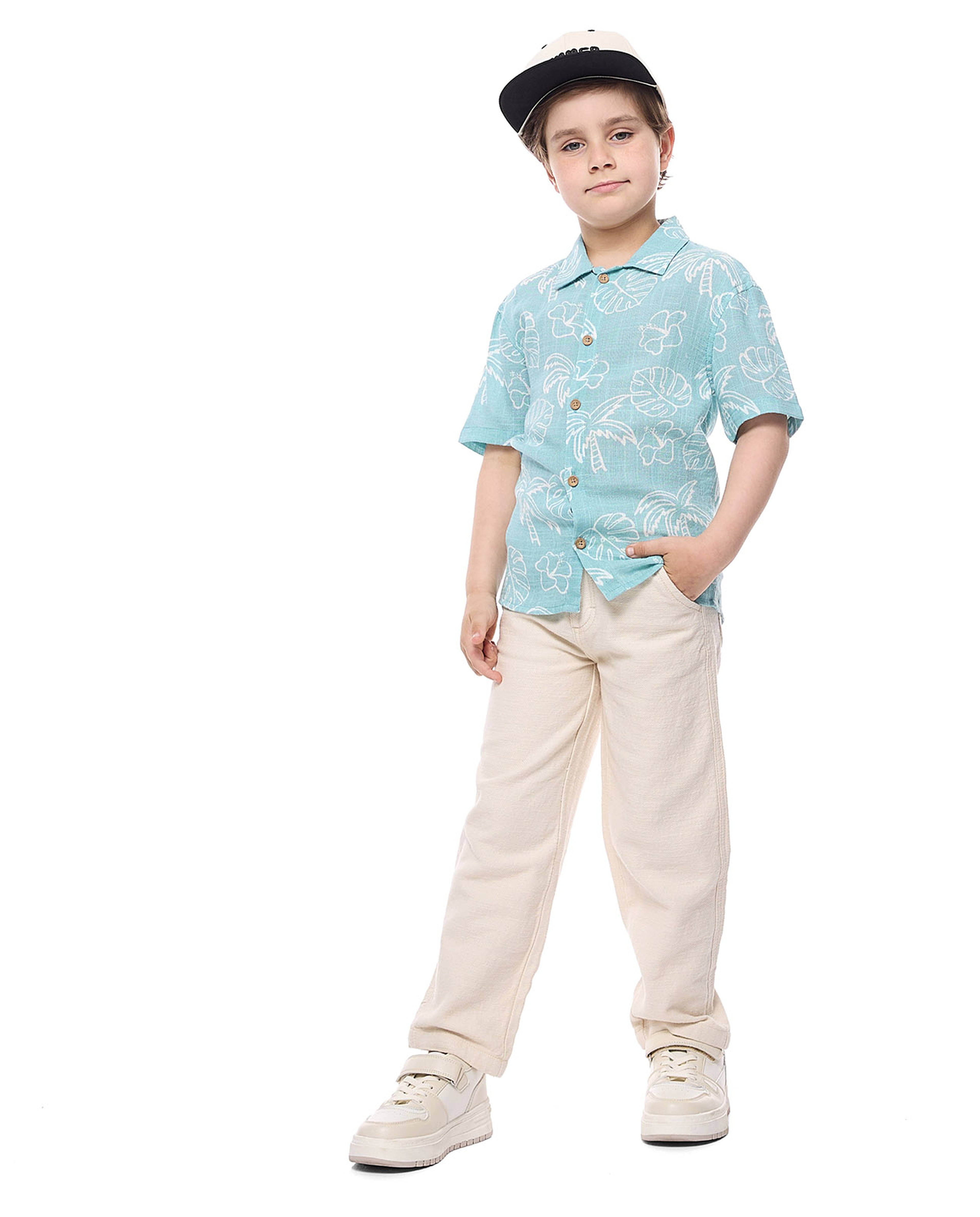 Printed Shirt with Classic Collar and Short Sleeves