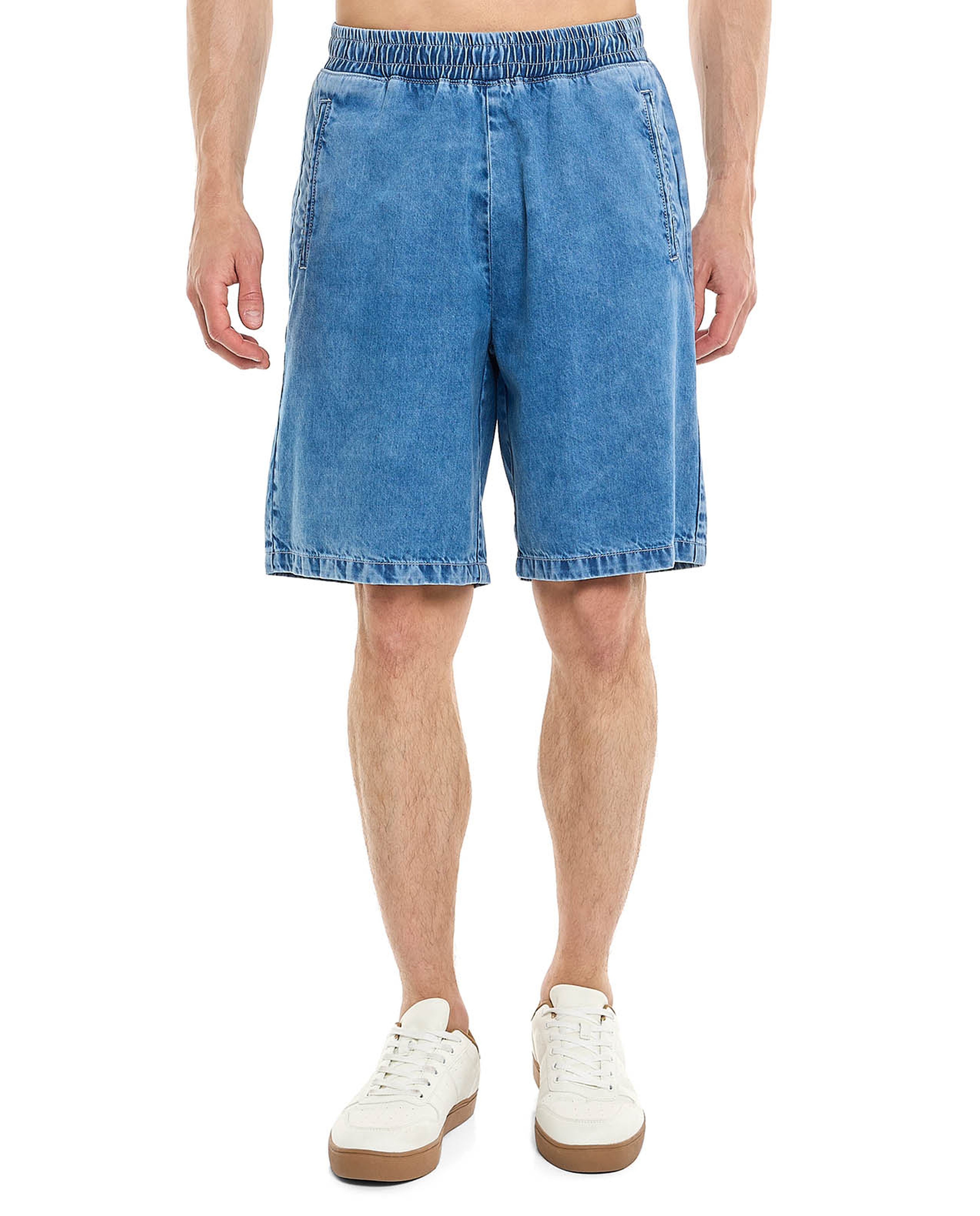 Washed Denim Shorts with Elastic Waist