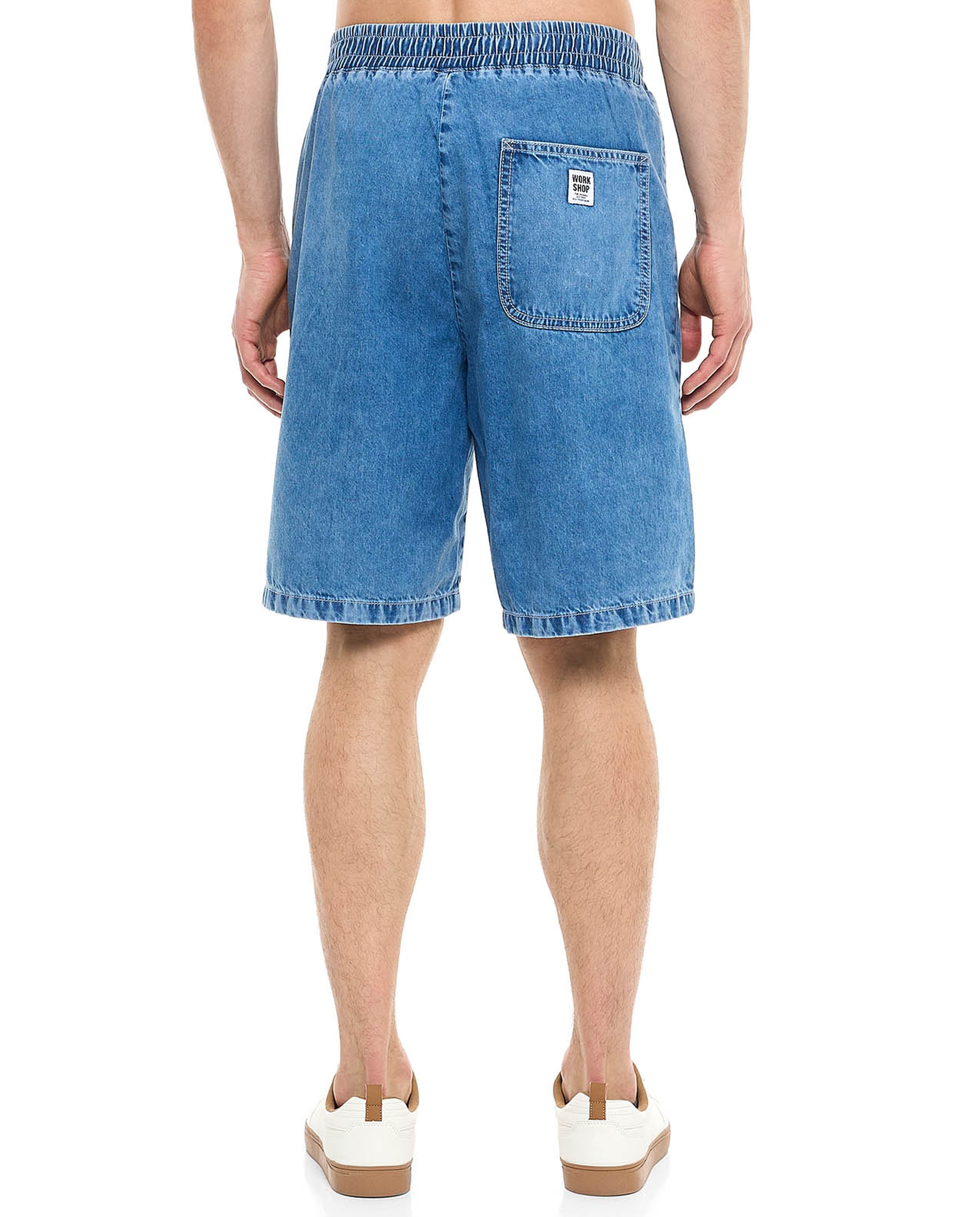Washed Denim Shorts with Elastic Waist