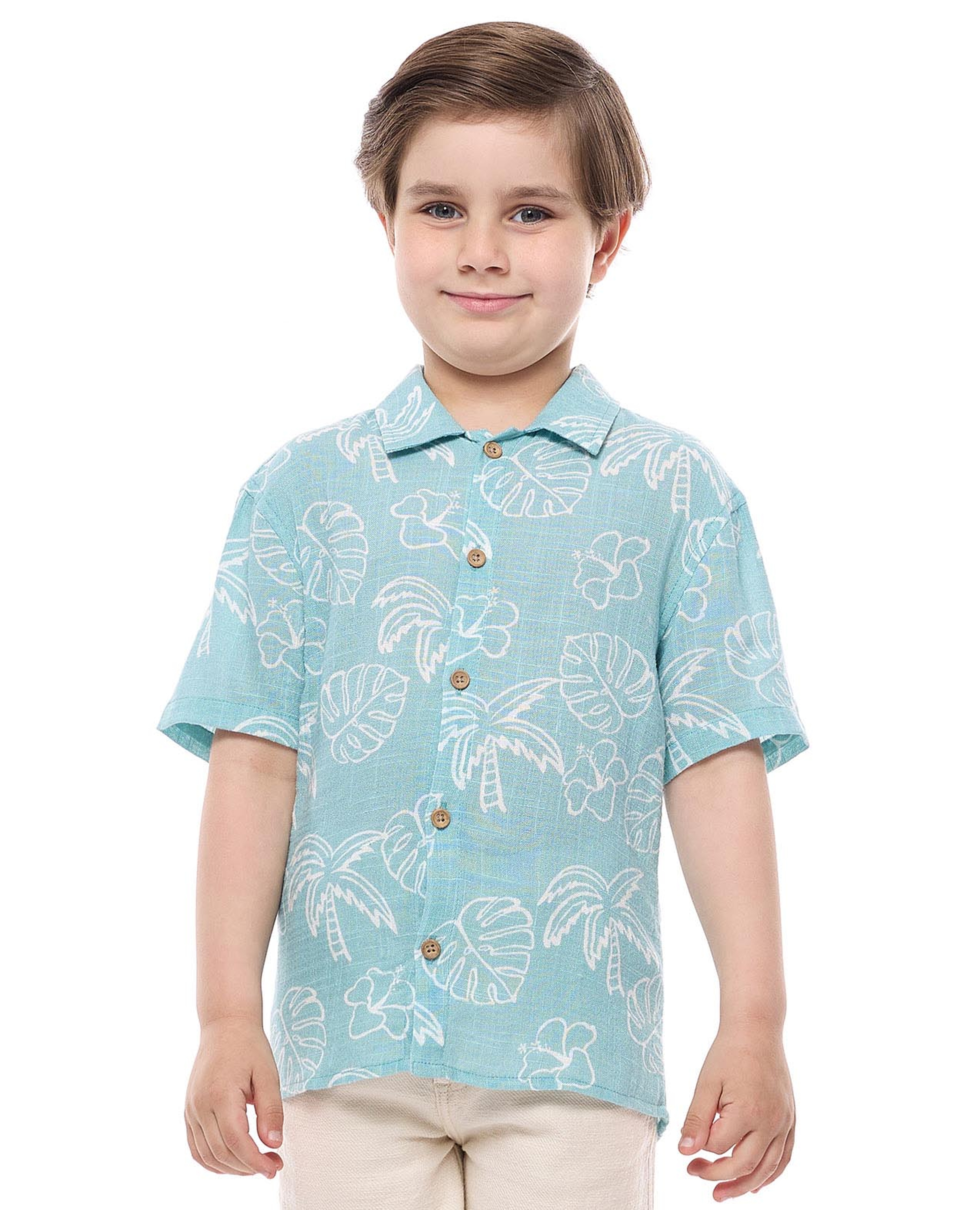 Printed Shirt with Classic Collar and Short Sleeves