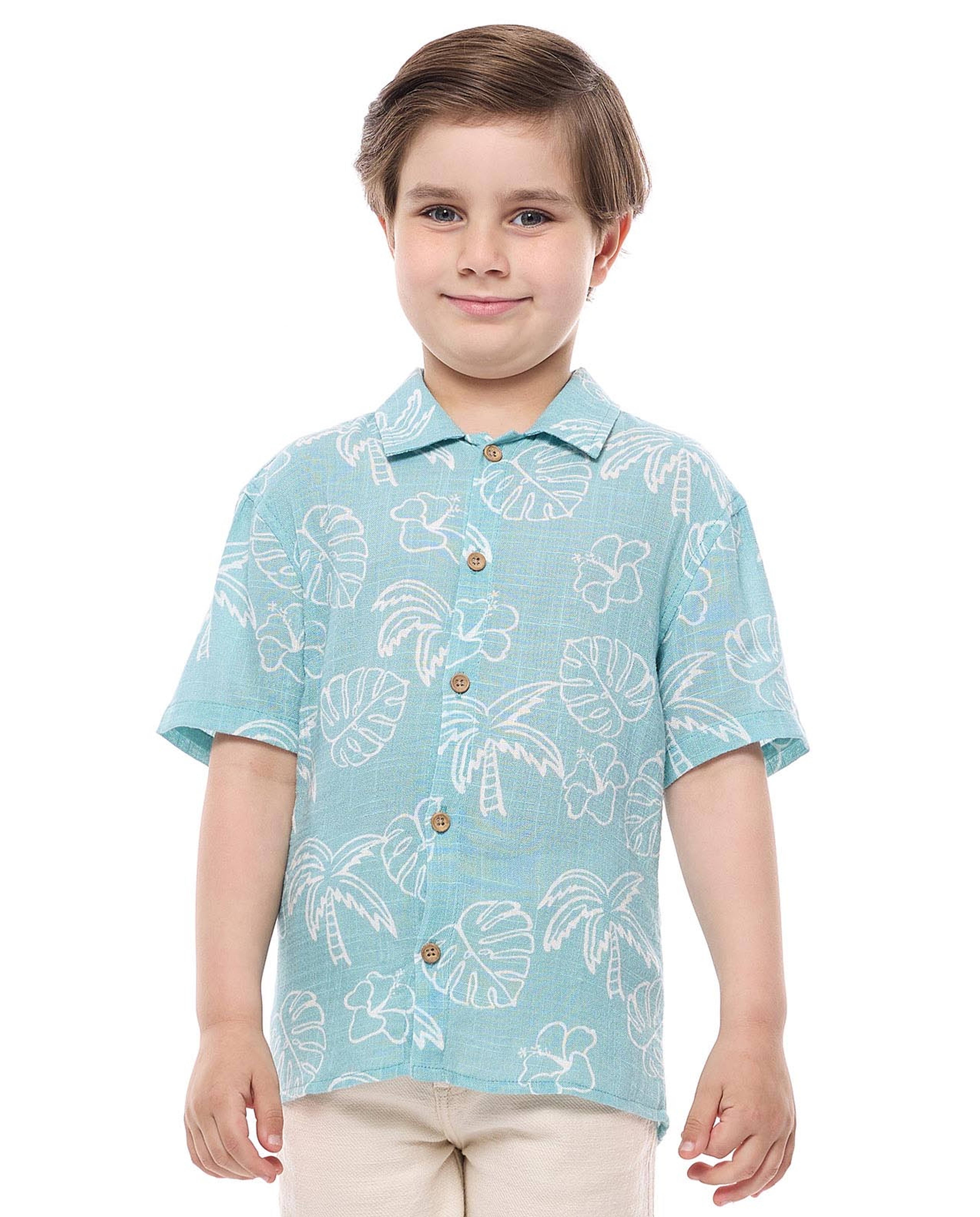 Printed Shirt with Classic Collar and Short Sleeves