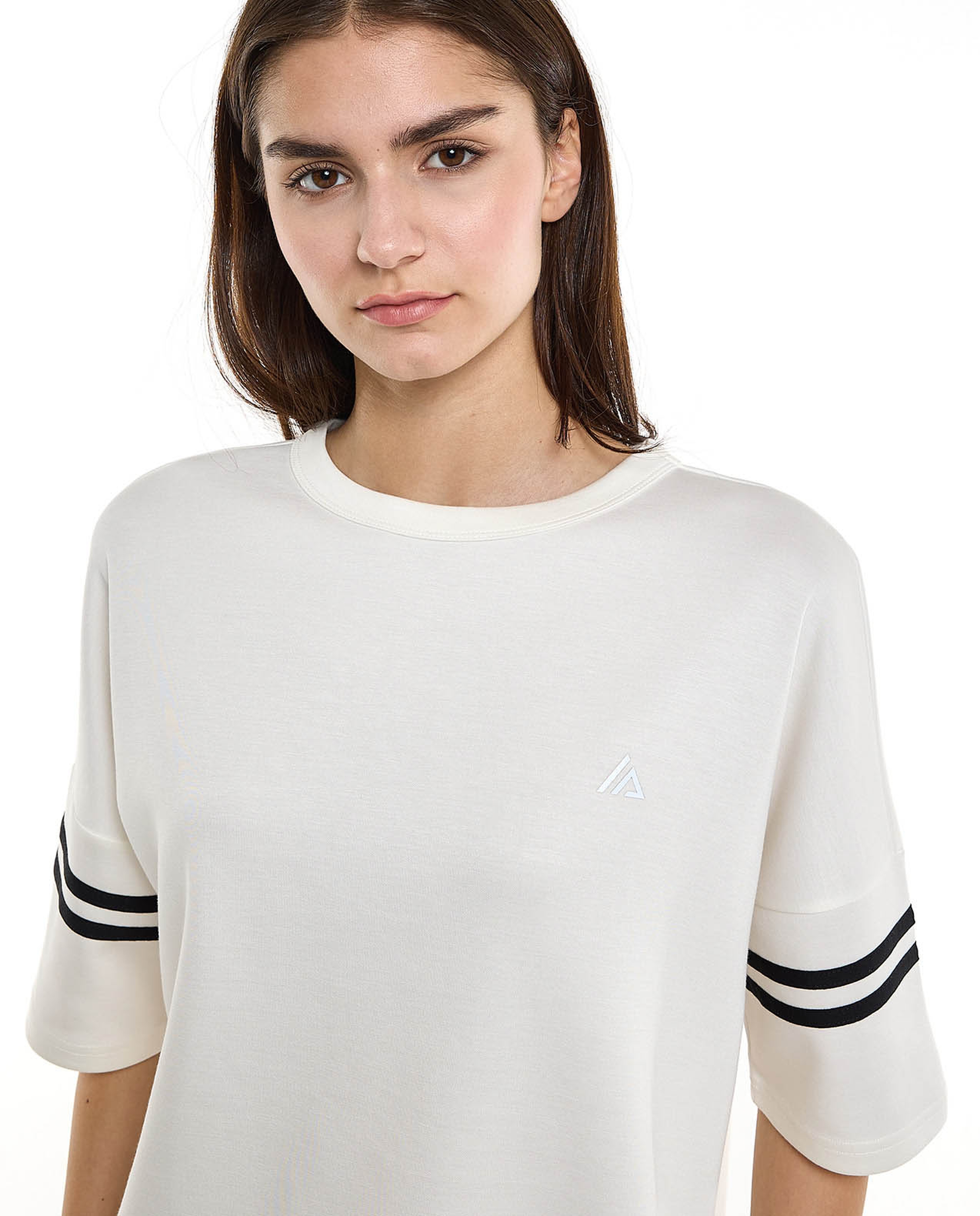 Stripe Detail Active T-Shirt with Crew Neck and Short Sleeves