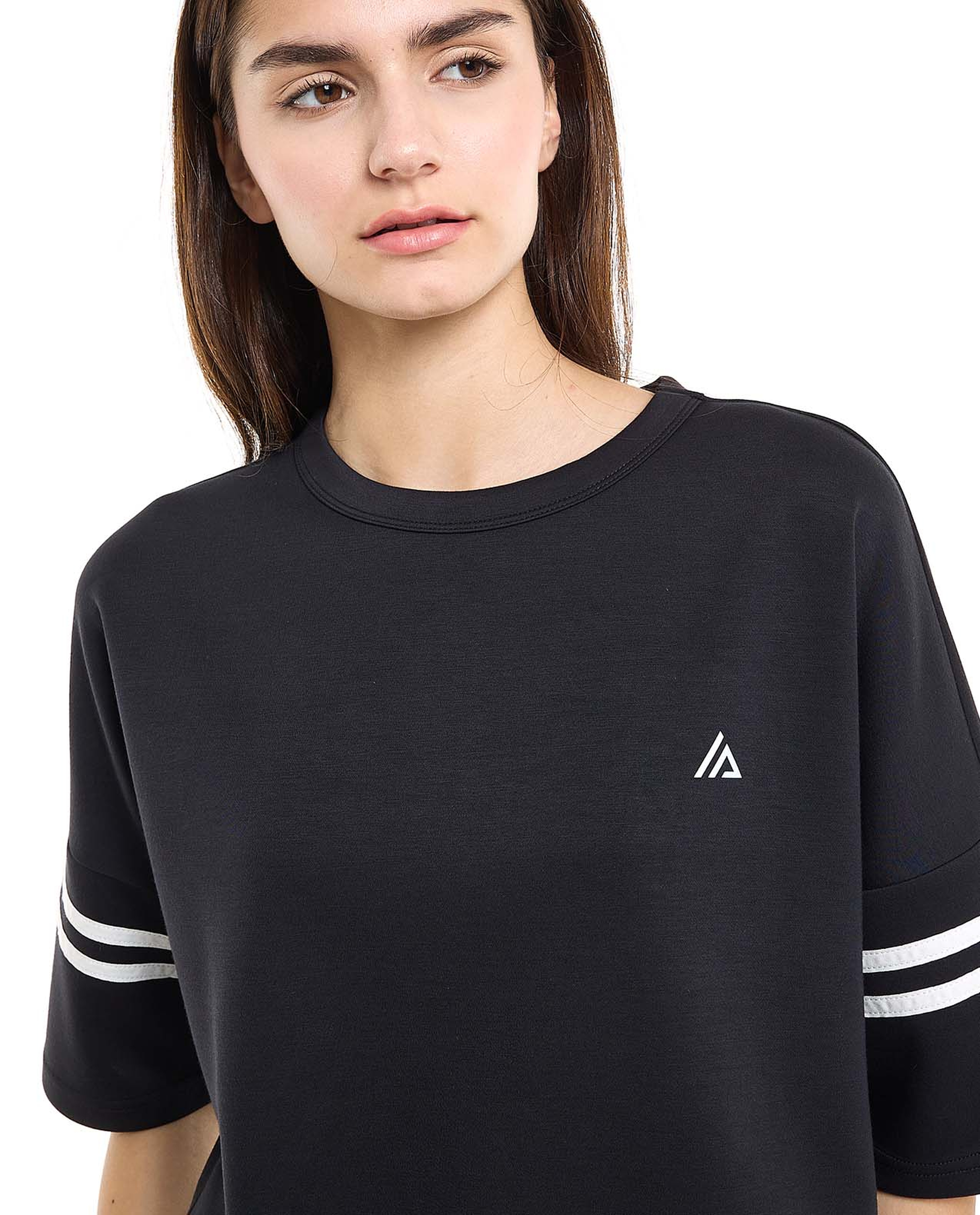 Stripe Detail Active T-Shirt with Crew Neck and Short Sleeves