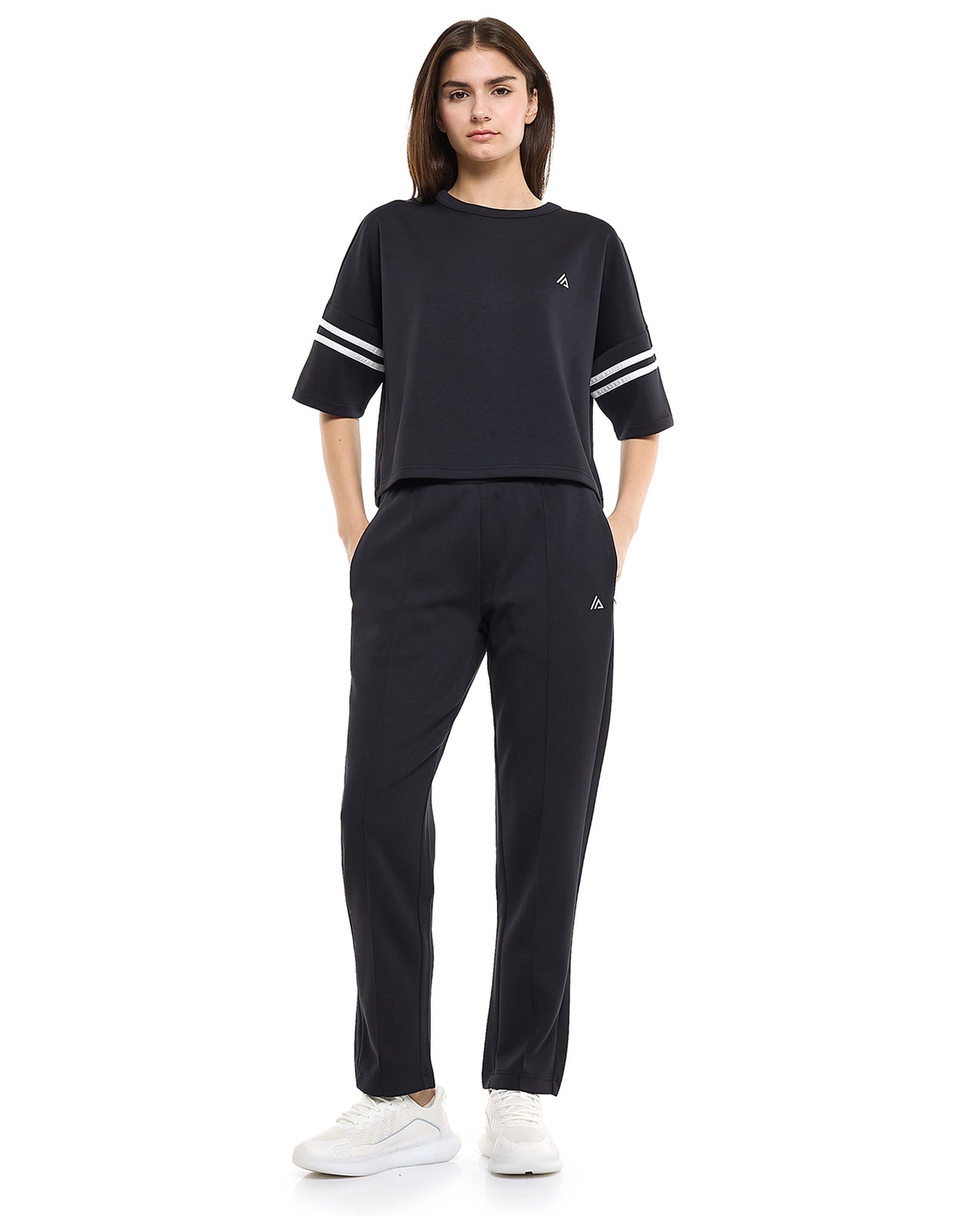 Stripe Detail Active T-Shirt with Crew Neck and Short Sleeves