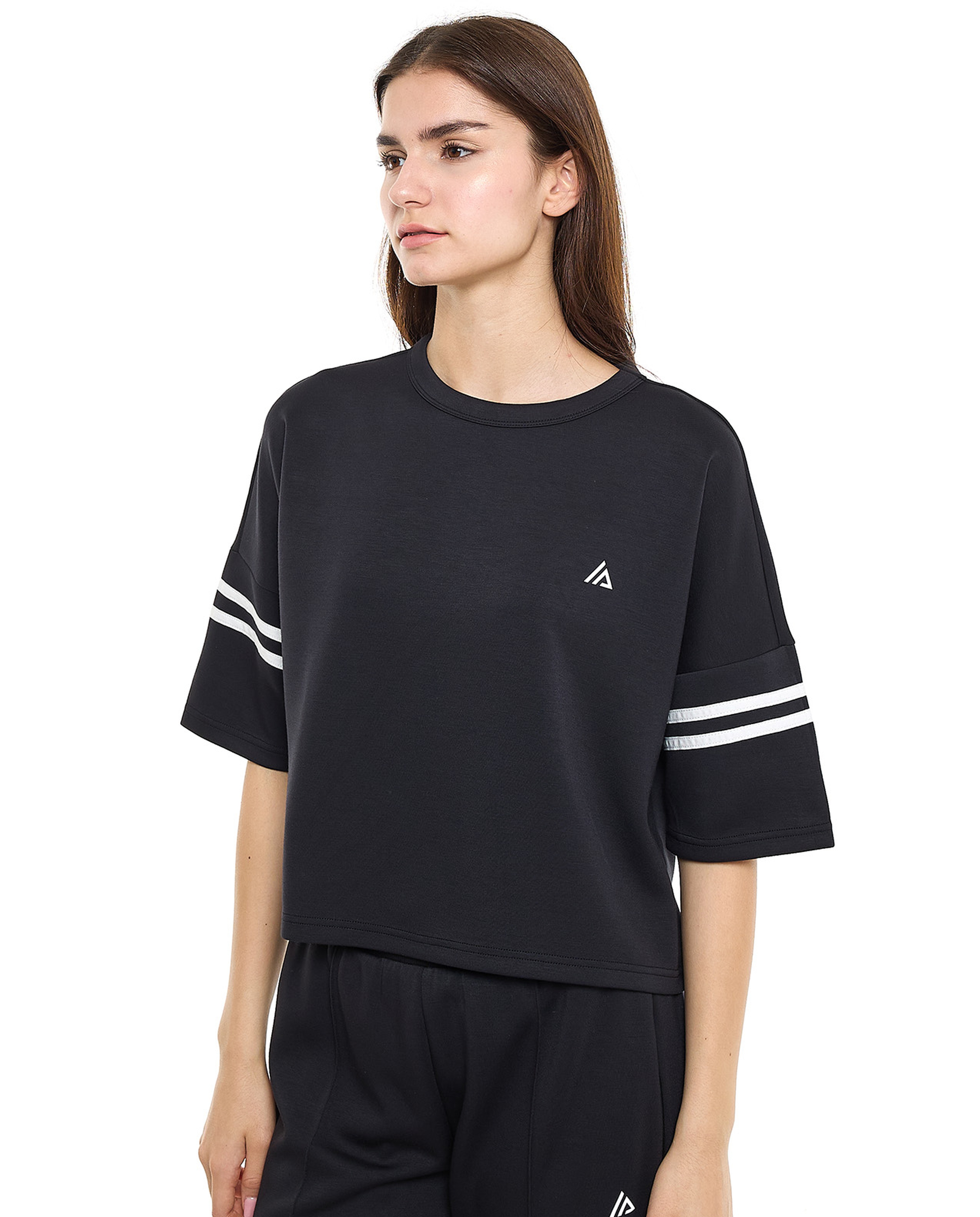 Stripe Detail Active T-Shirt with Crew Neck and Short Sleeves