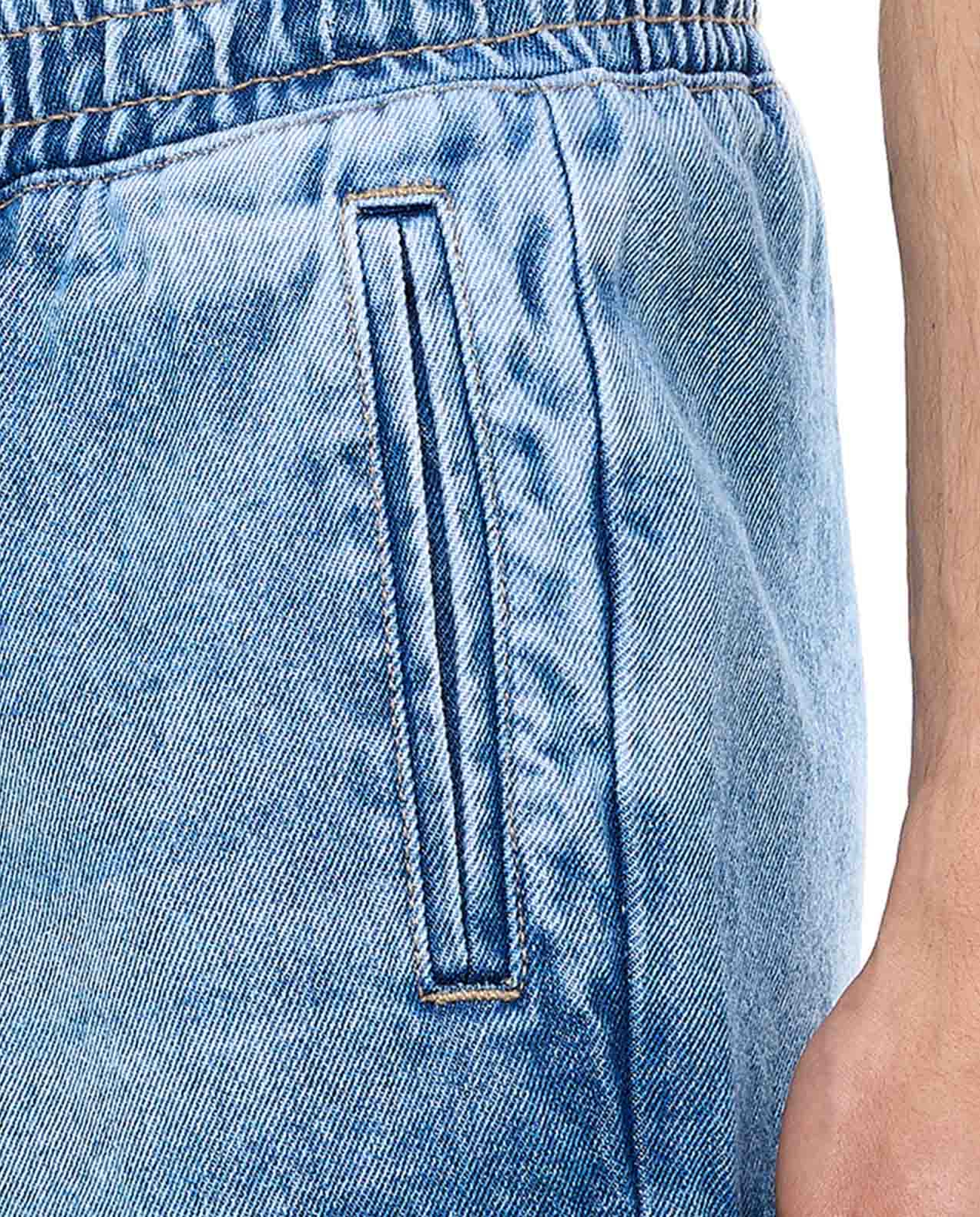 Faded Cargo Denim Shorts with Elastic Waist