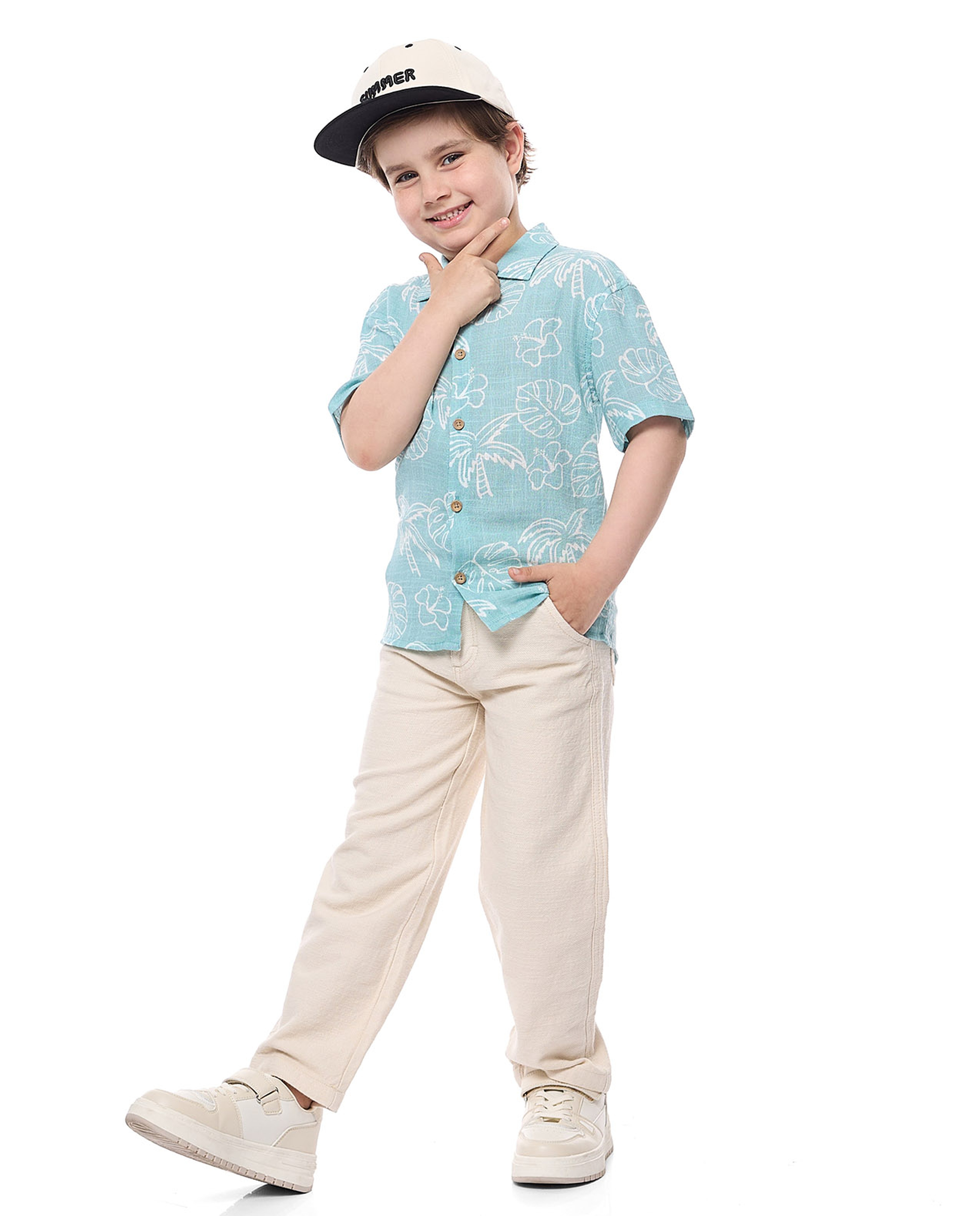 Textured Pants with Button Closure