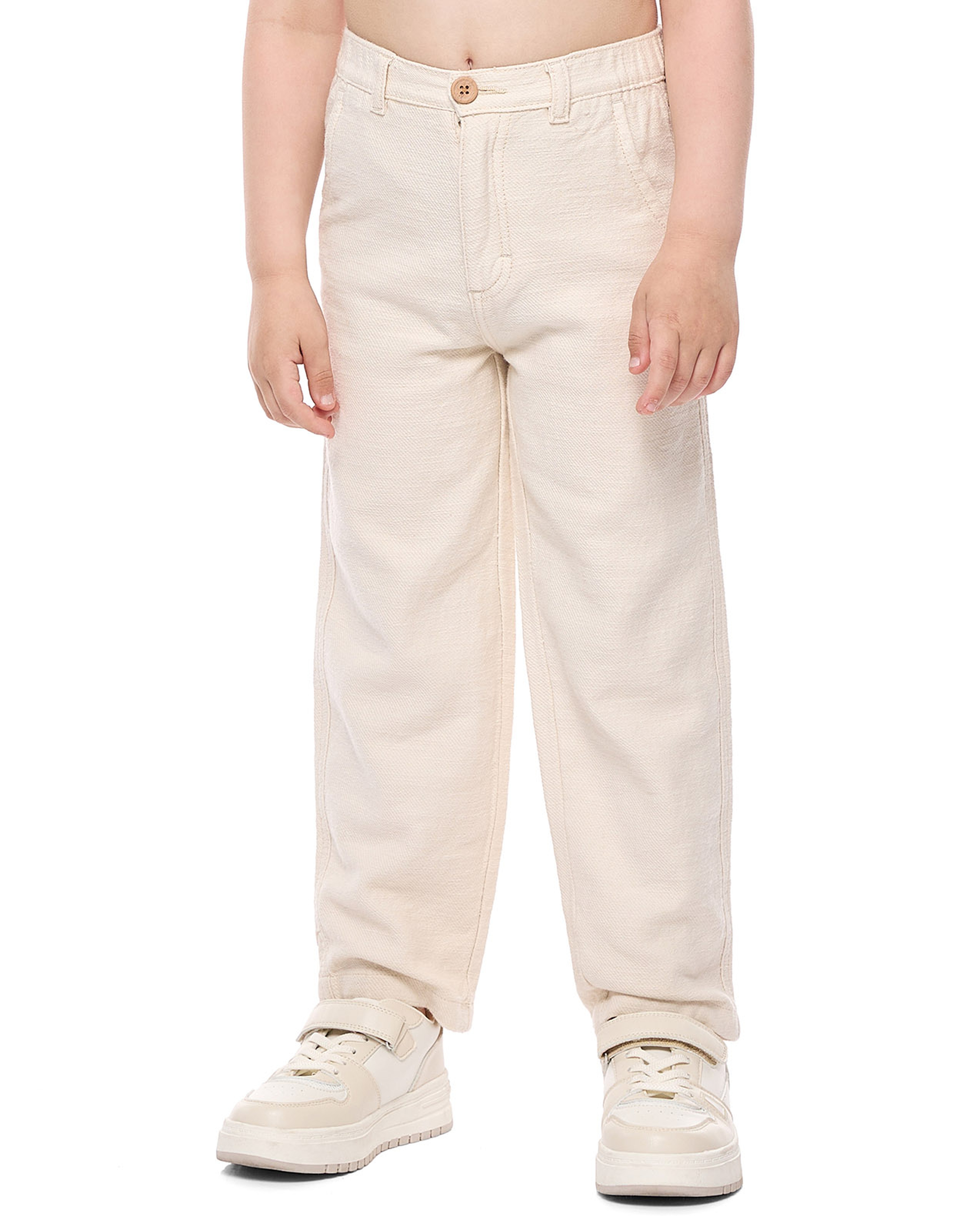 Textured Pants with Button Closure