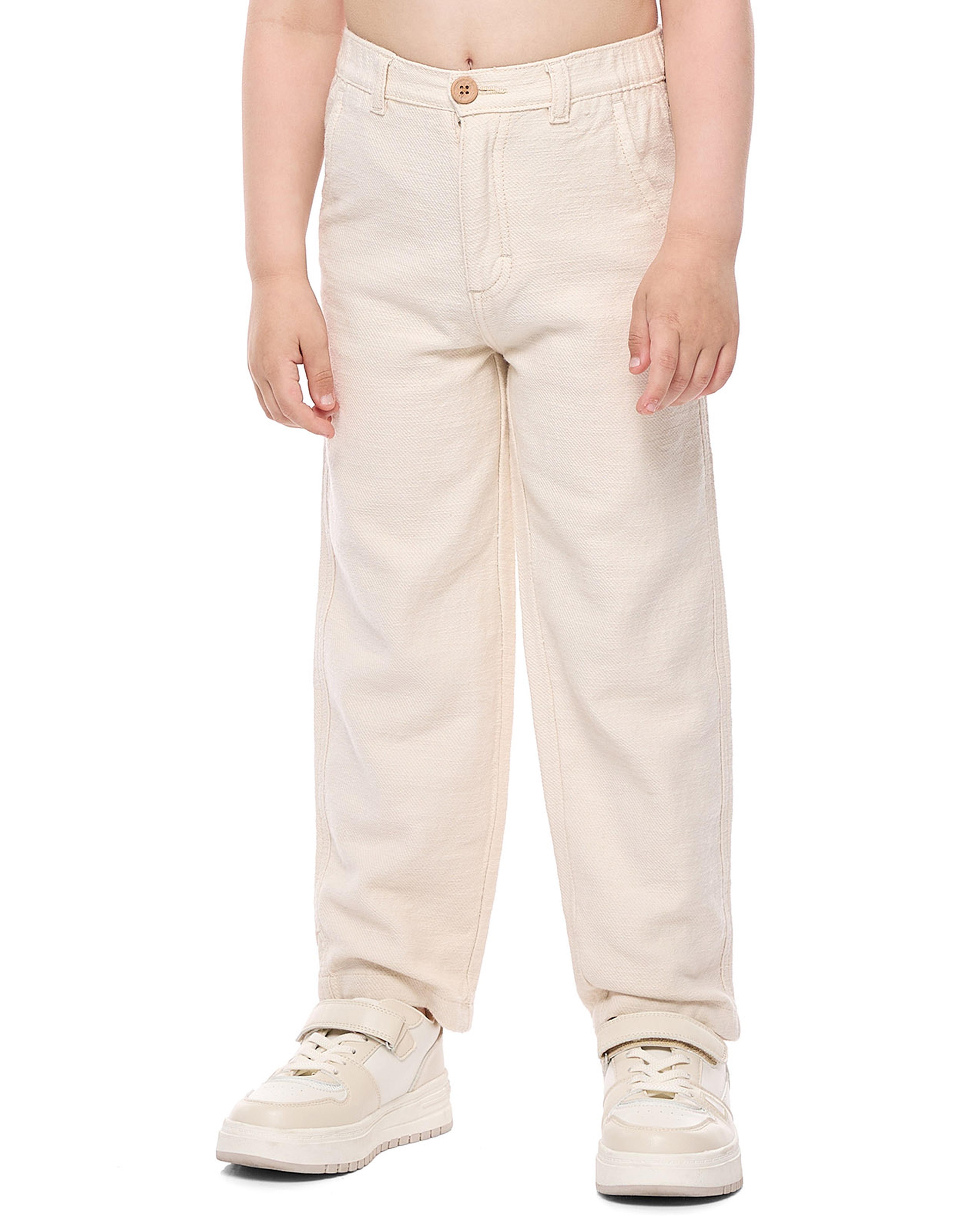 Textured Pants with Button Closure