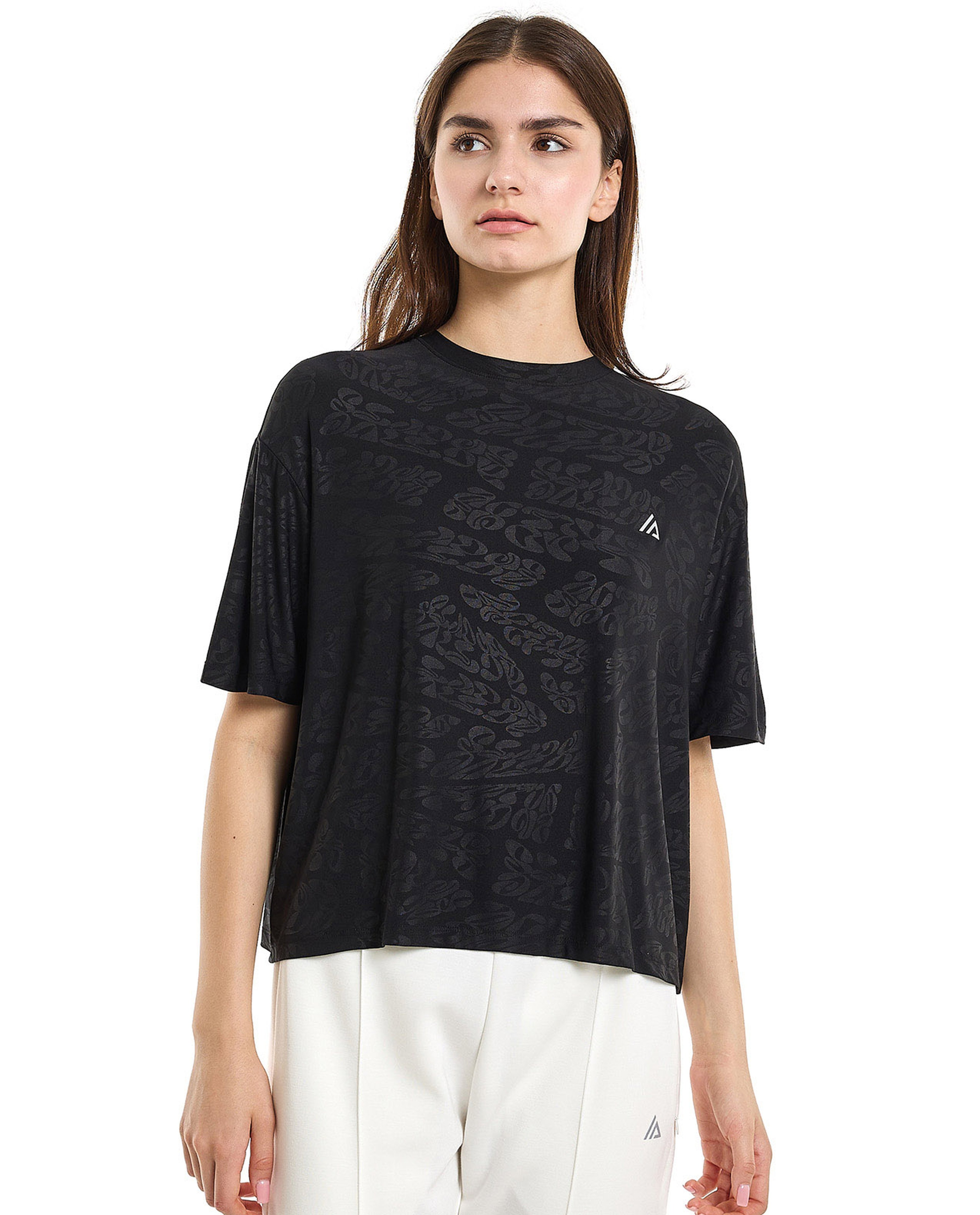Patterned Active T-Shirt with Crew Neck and Short Sleeves