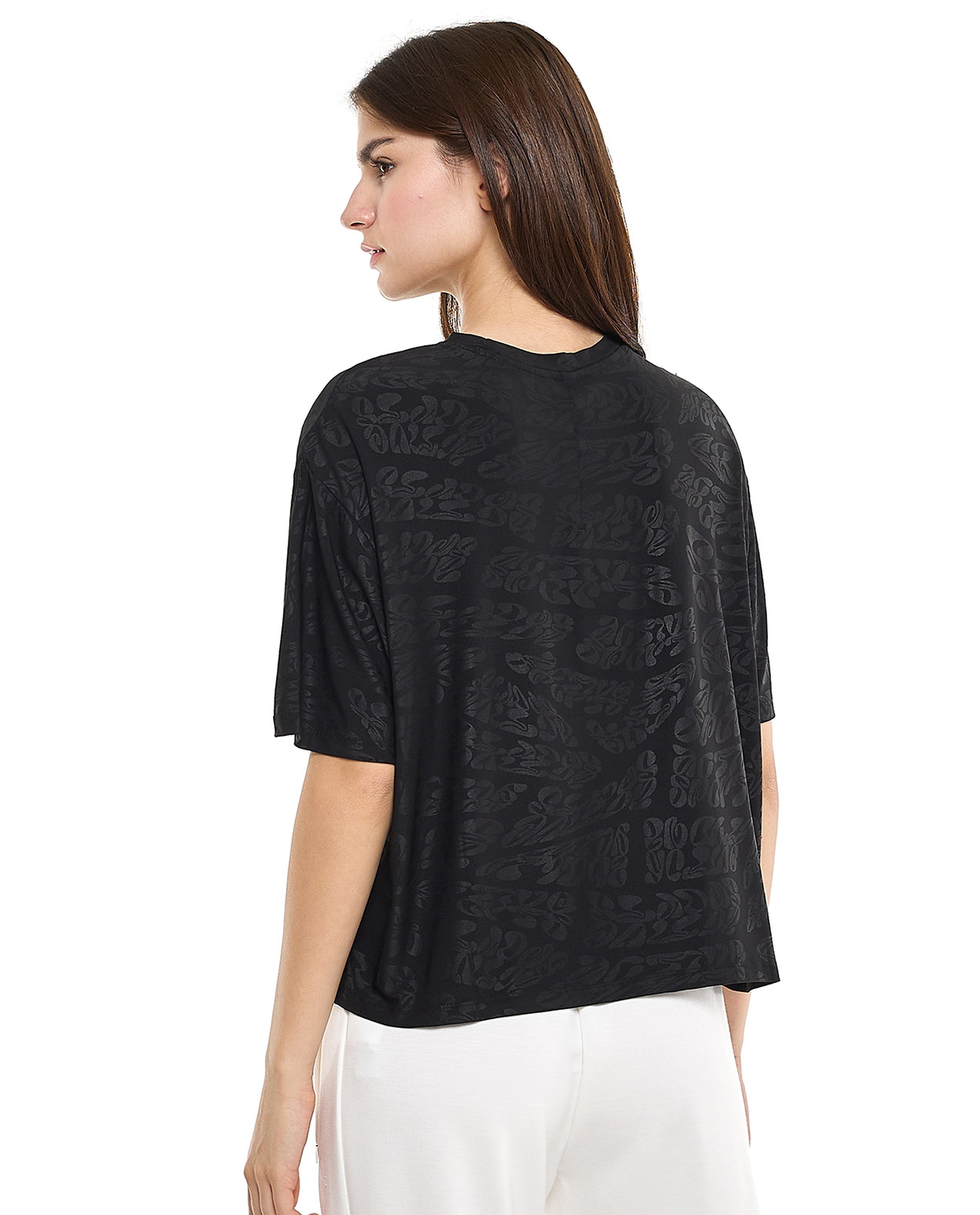 Patterned Active T-Shirt with Crew Neck and Short Sleeves