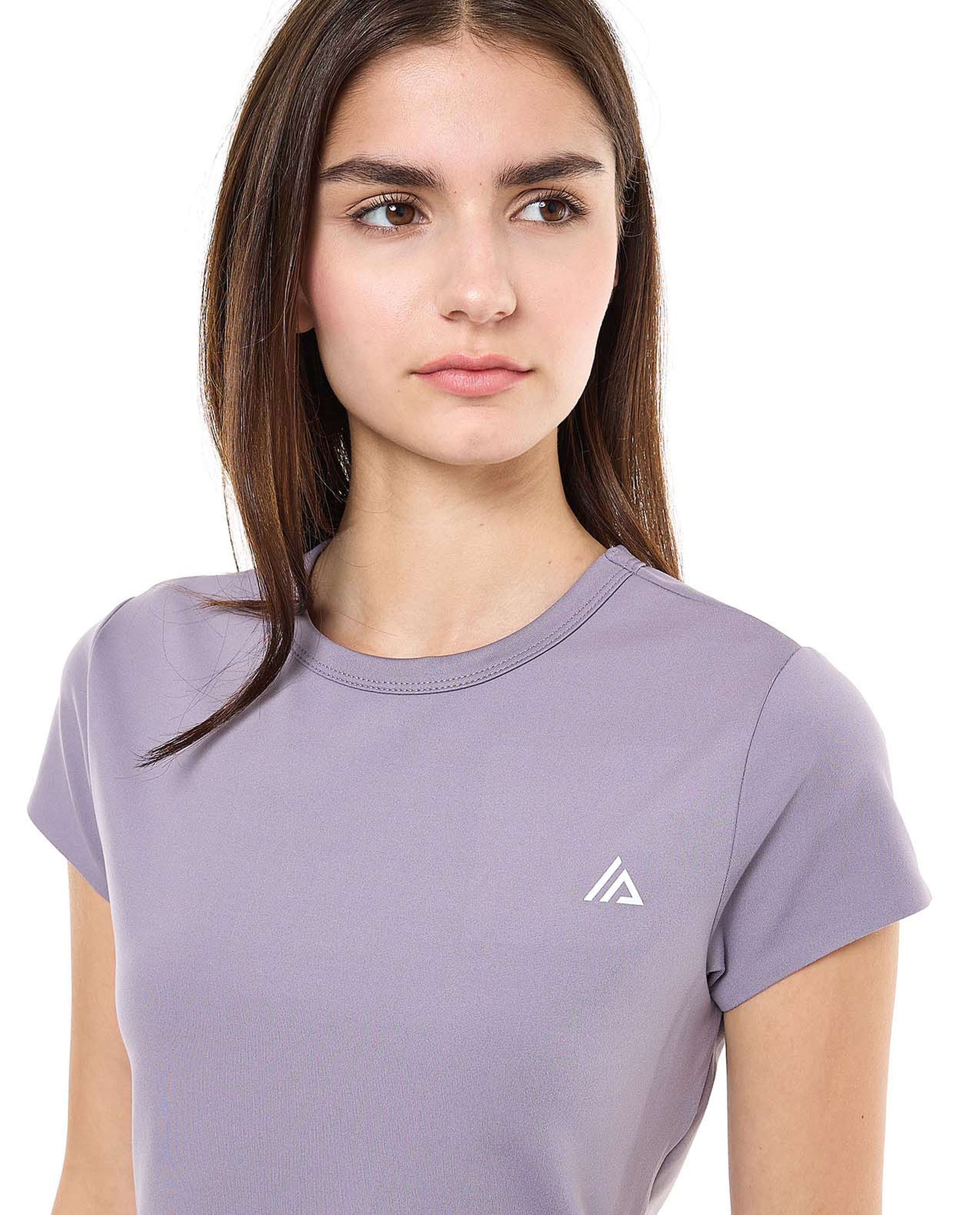 Logo Detail Active Crop Top with Crew Neck and Short Sleeves
