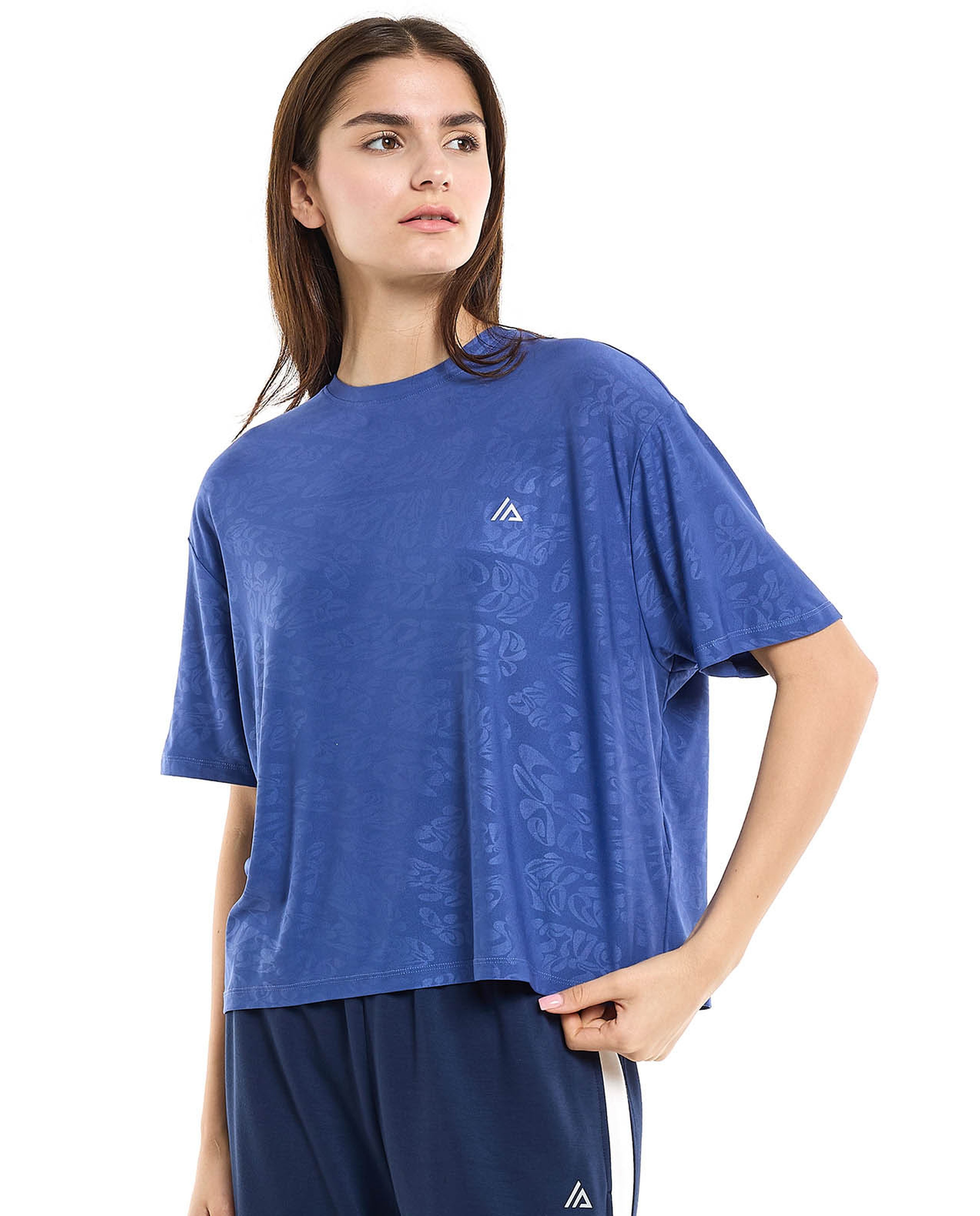Patterned Active T-Shirt with Crew Neck and Short Sleeves