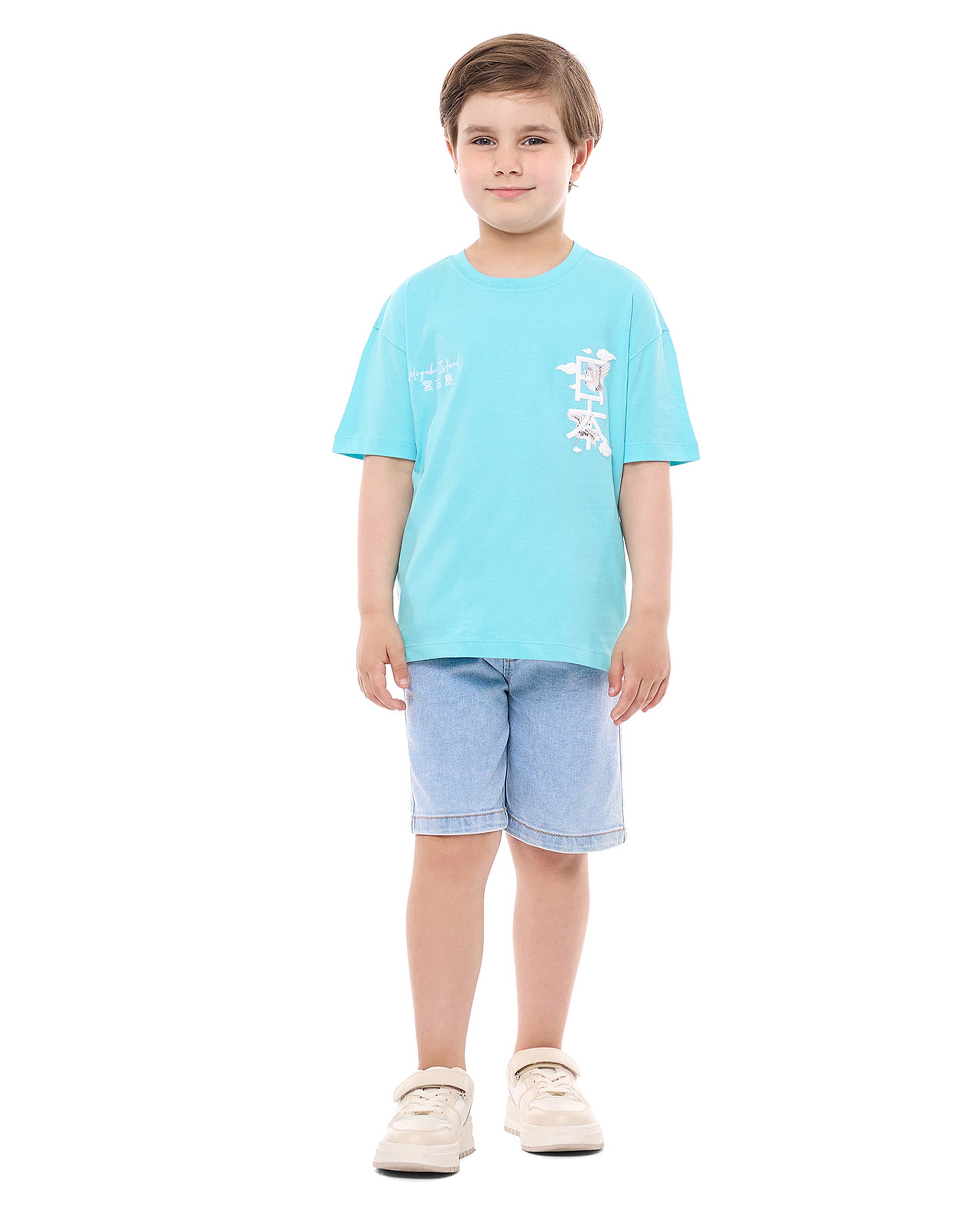 Printed T-Shirt and Denim Shorts Set