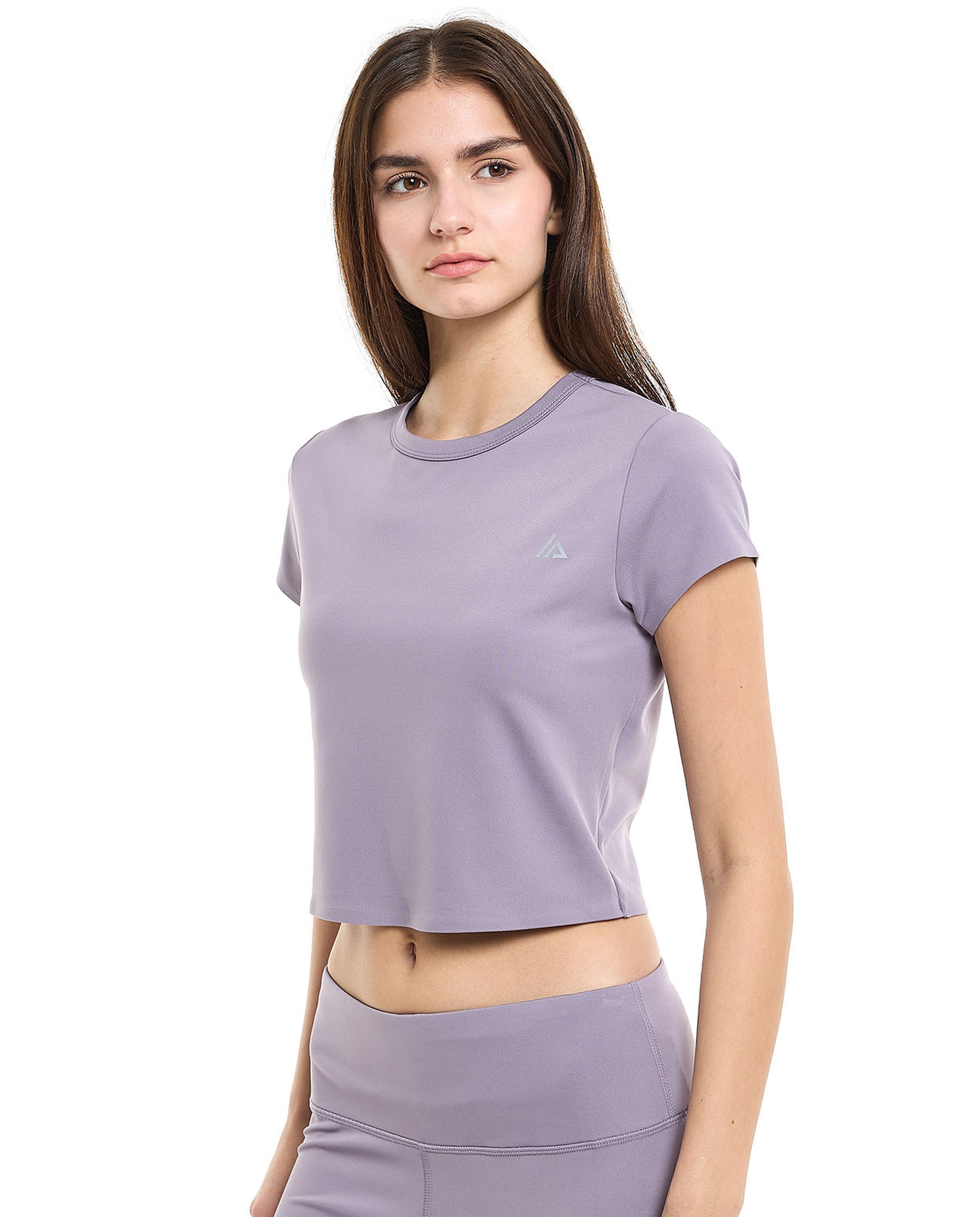 Logo Detail Active Crop Top with Crew Neck and Short Sleeves