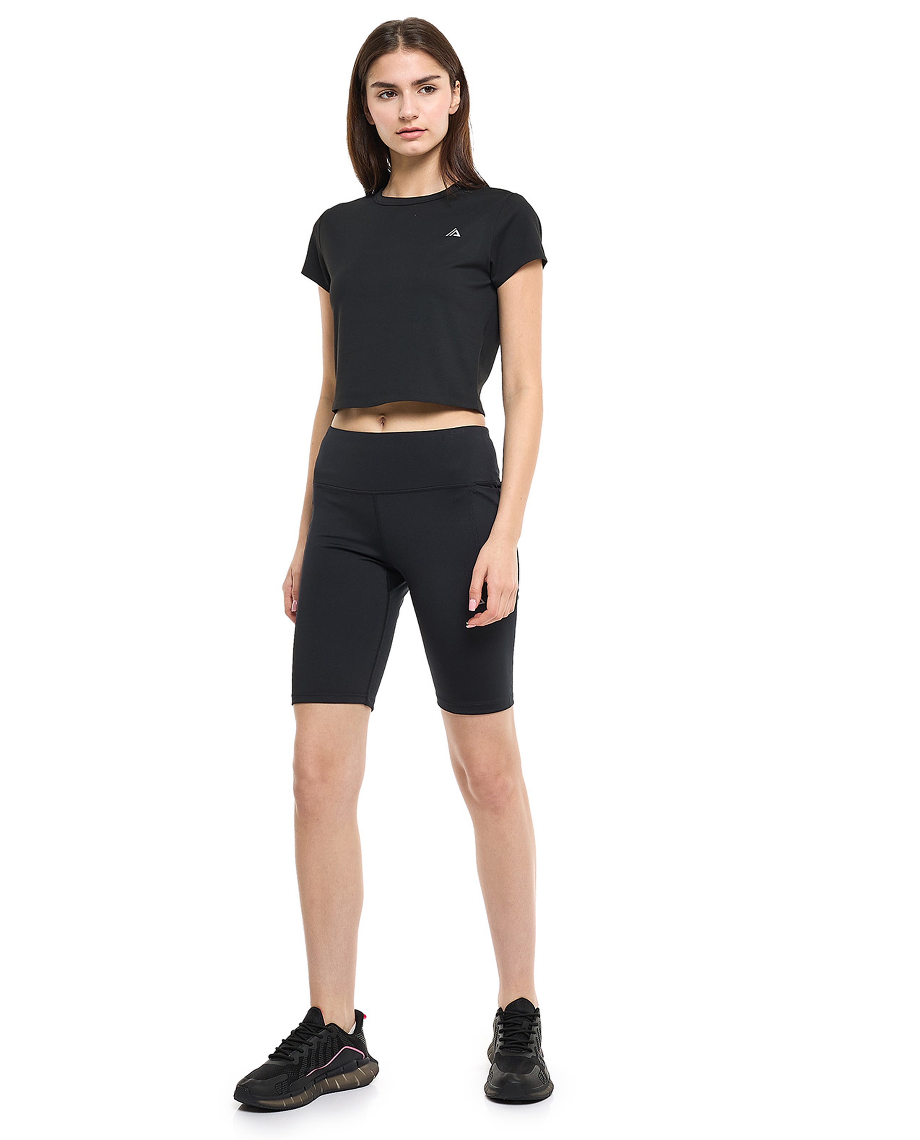 Logo Detail Active Crop Top with Crew Neck and Short Sleeves