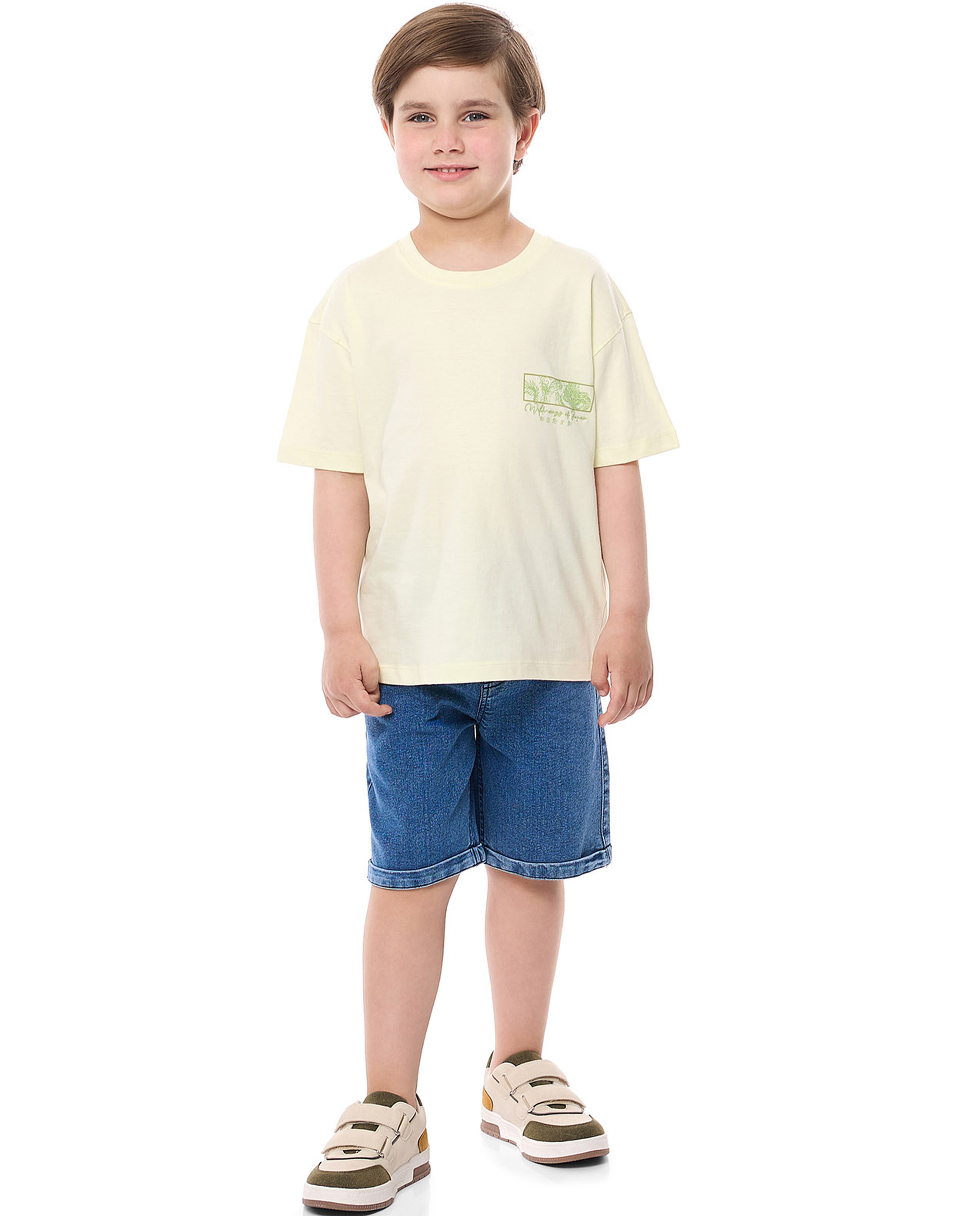 Printed T-Shirt and Denim Shorts Set