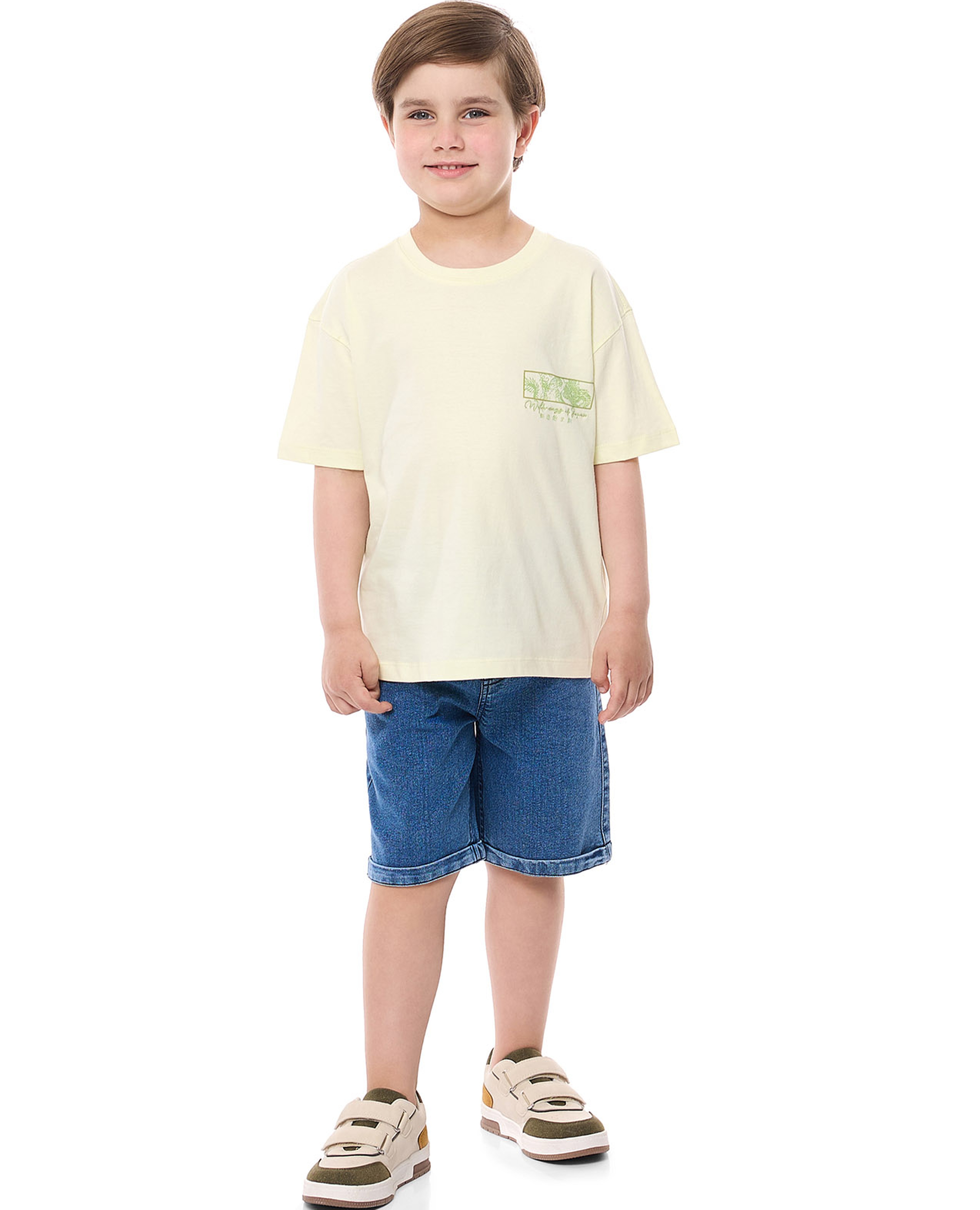 Printed T-Shirt and Denim Shorts Set