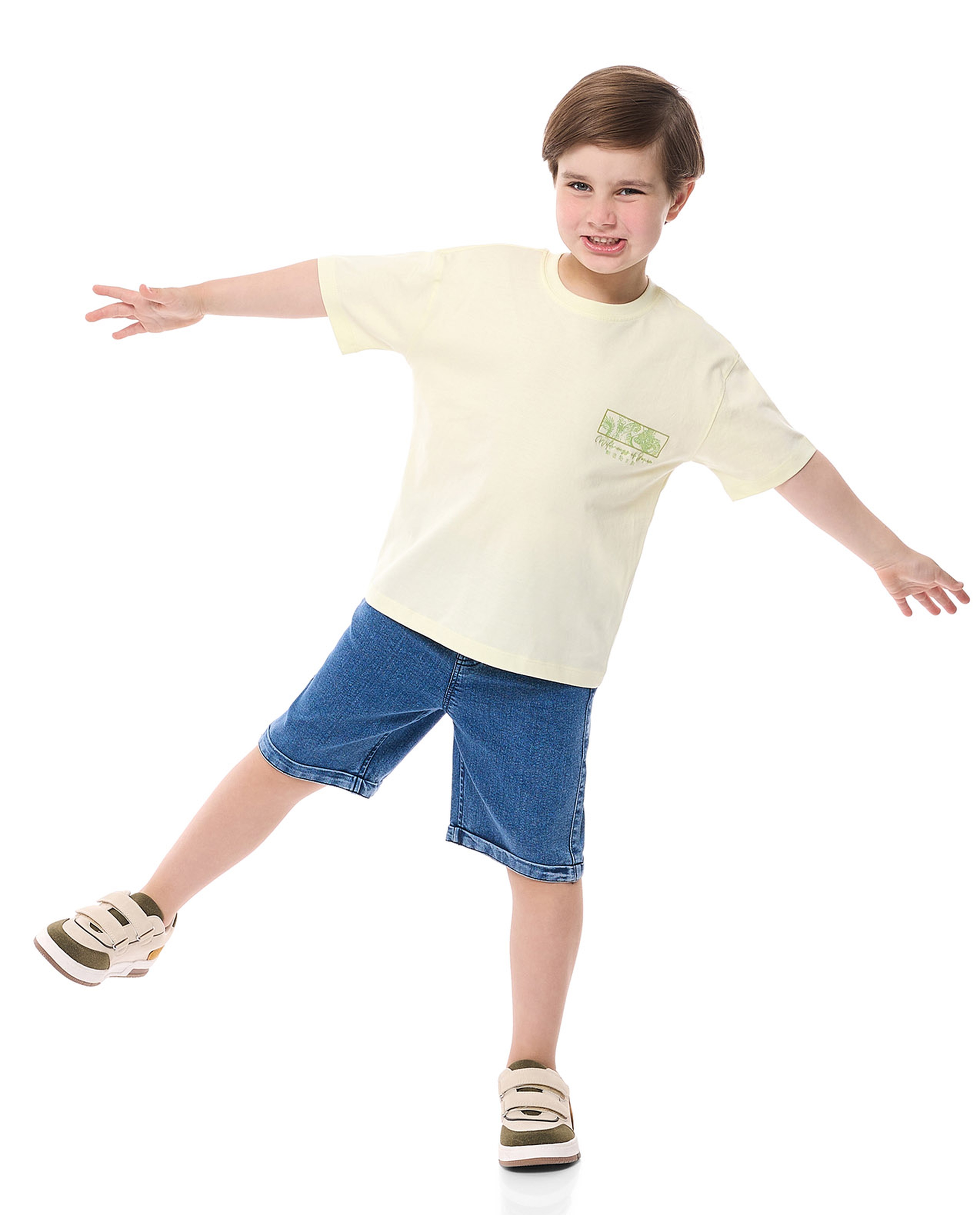 Printed T-Shirt and Denim Shorts Set