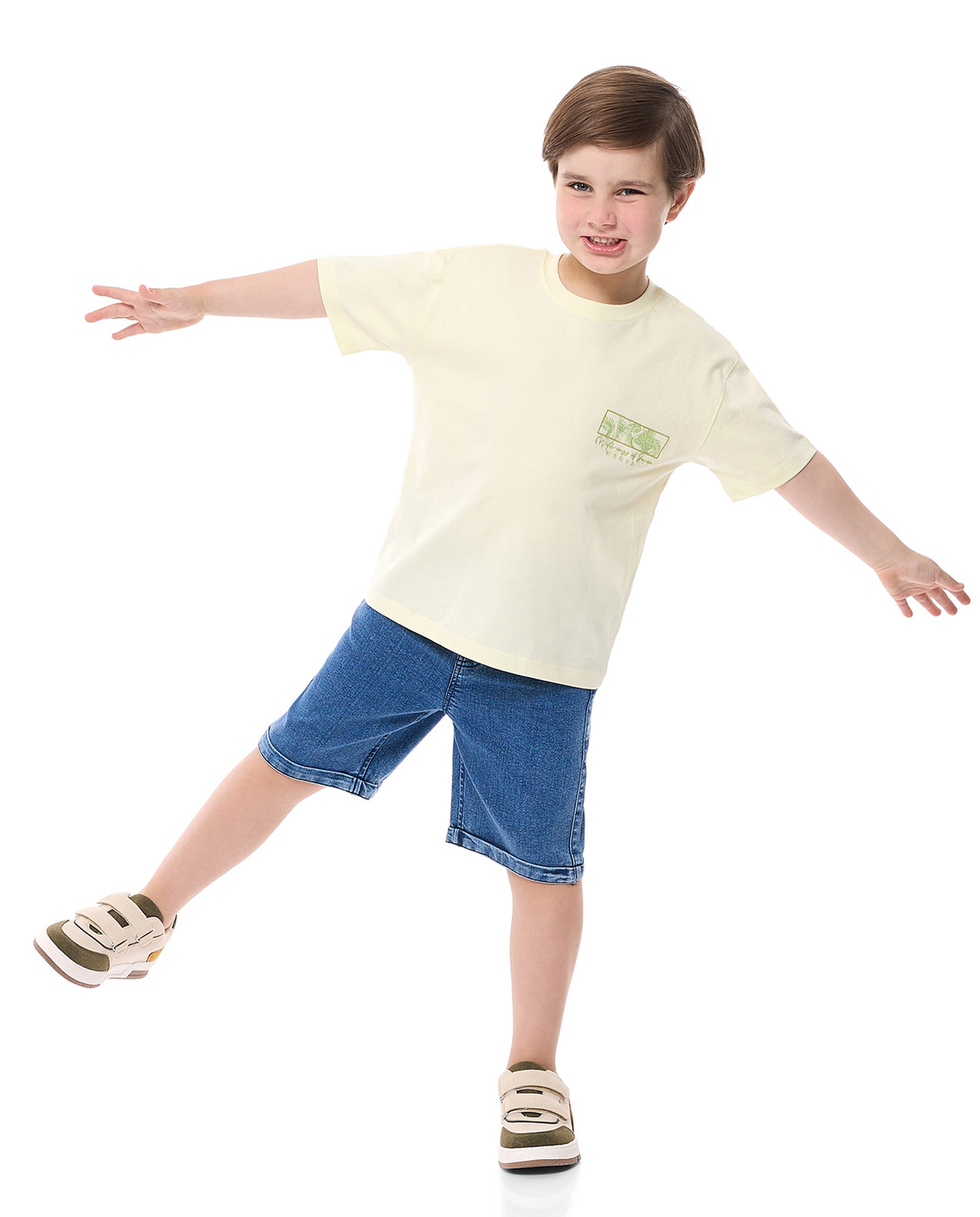 Printed T-Shirt and Denim Shorts Set