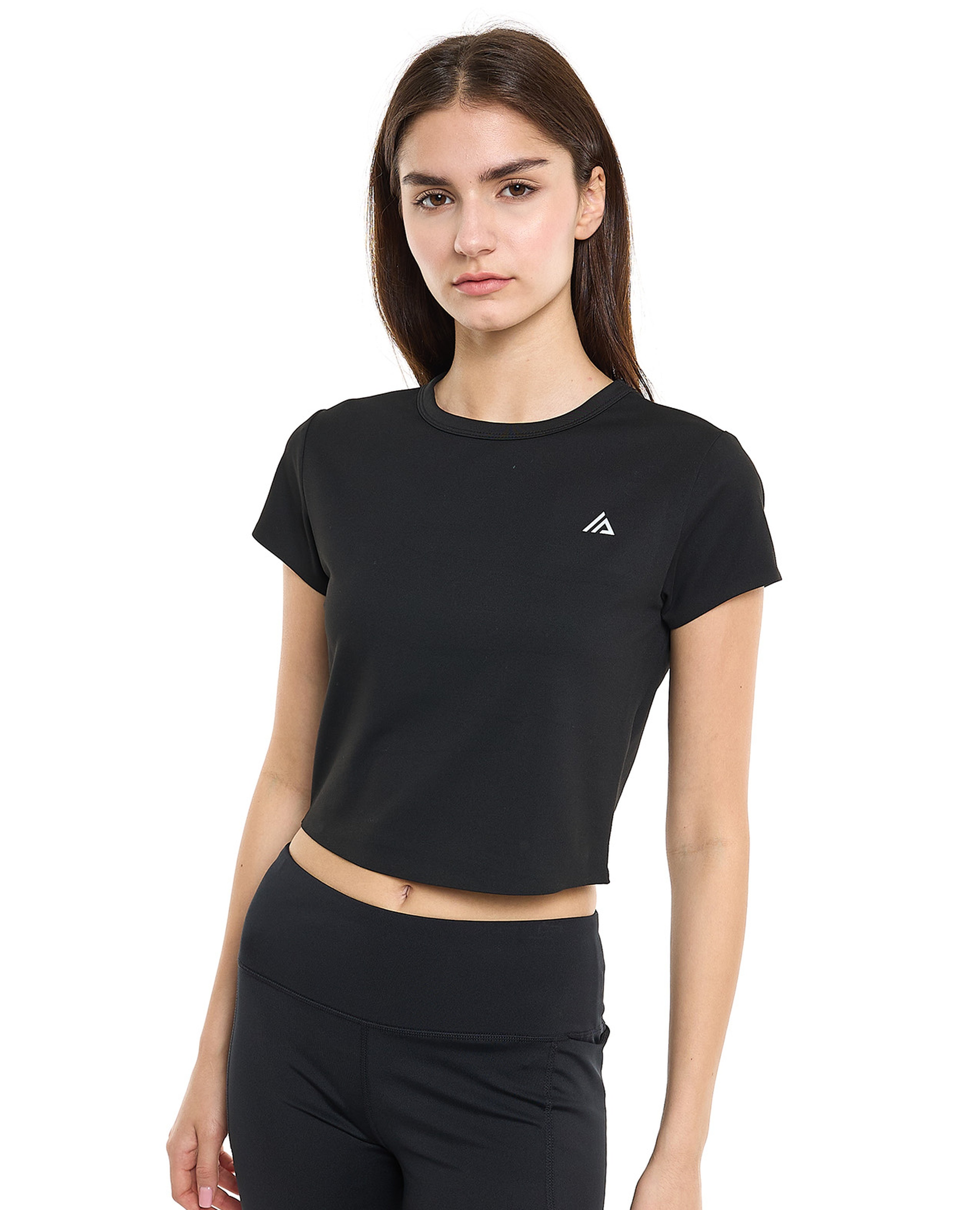 Logo Detail Active Crop Top with Crew Neck and Short Sleeves
