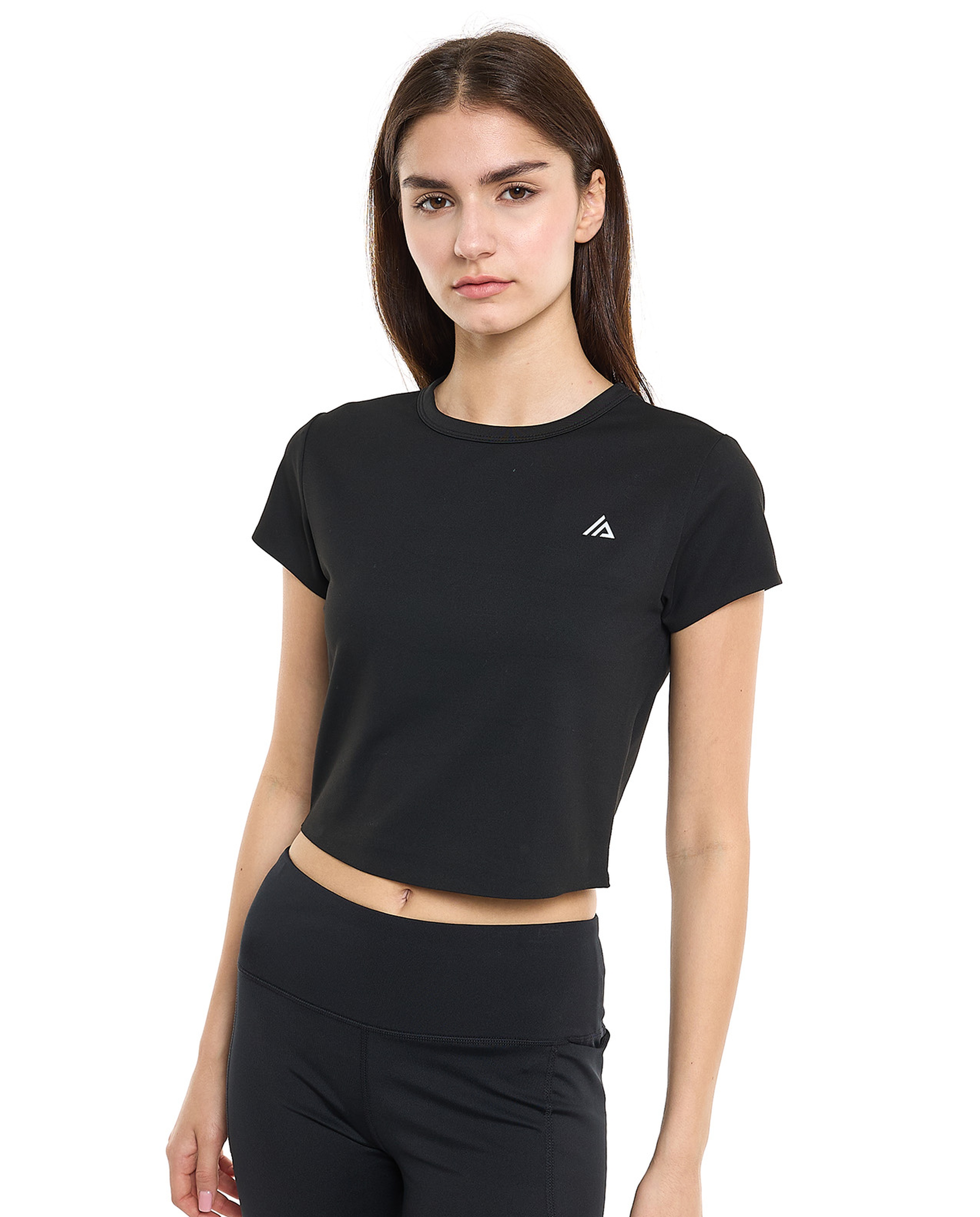 Logo Detail Active Crop Top with Crew Neck and Short Sleeves